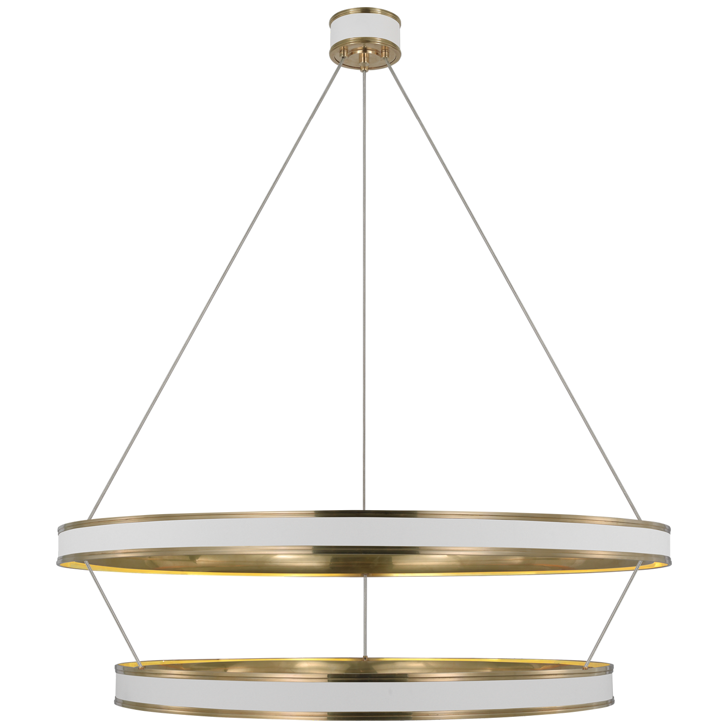 Connery 50" Two-Tier Ring Chandelier in Matte White and Antique-Burnished Brass