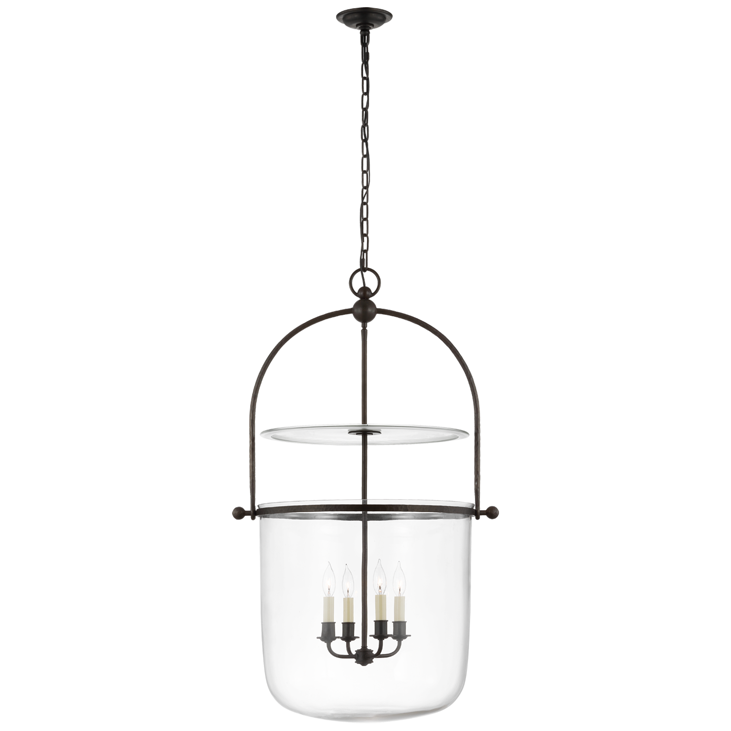 Lorford Large Smoke Bell Lantern in Aged Iron with Clear Glass Open Box