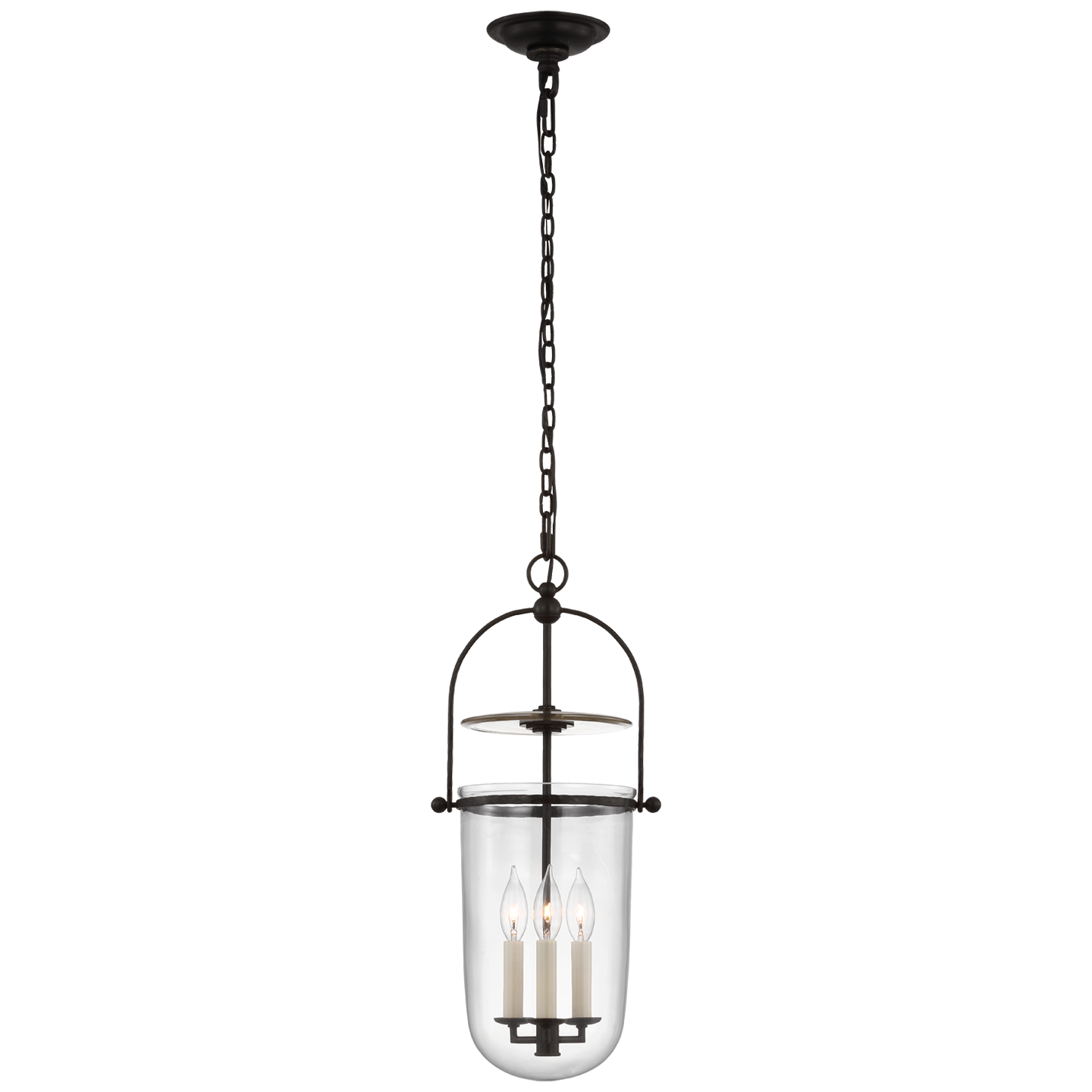 Lorford Tall Smoke Bell Lantern in Aged Iron with Clear Glass Open Box