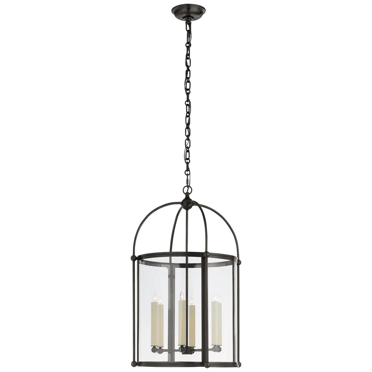 Riverside Medium Round Lantern in Bronze with Clear Glass Open Box