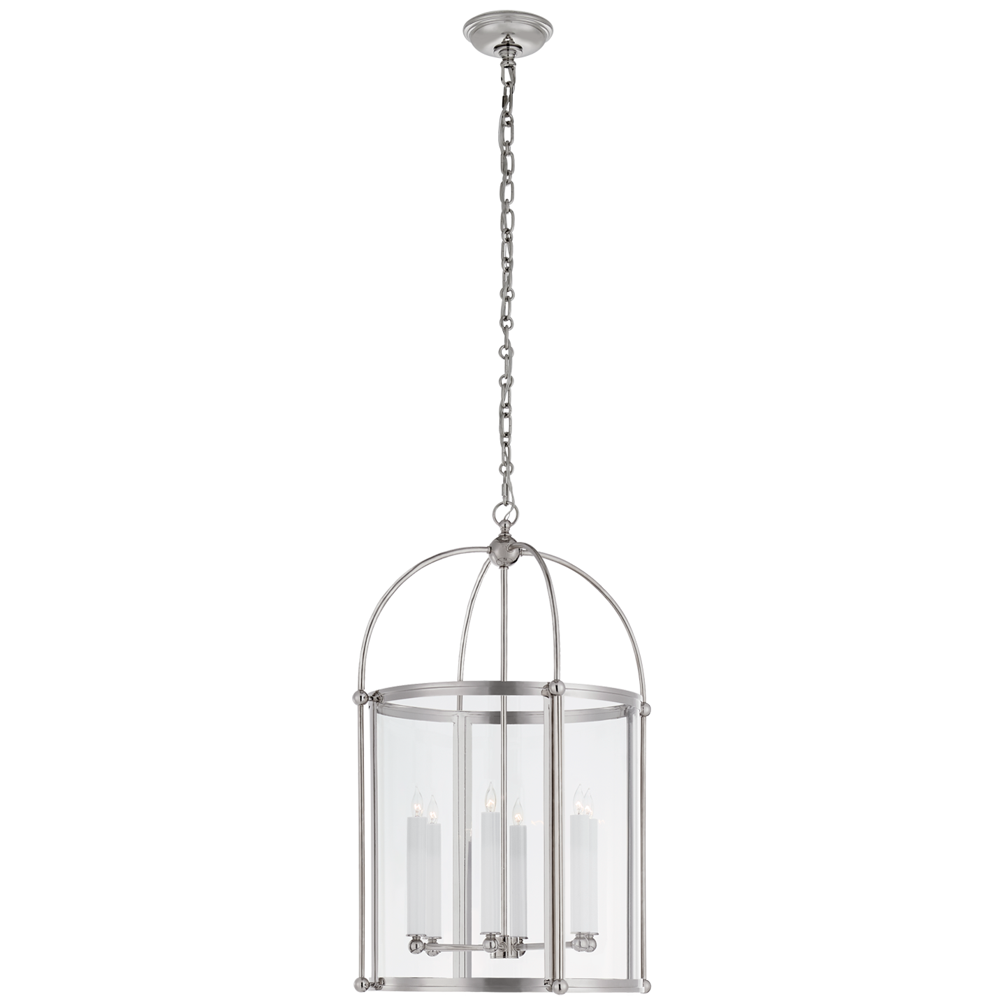 Riverside Medium Round Lantern in Polished Nickel with Clear Glass Open Box