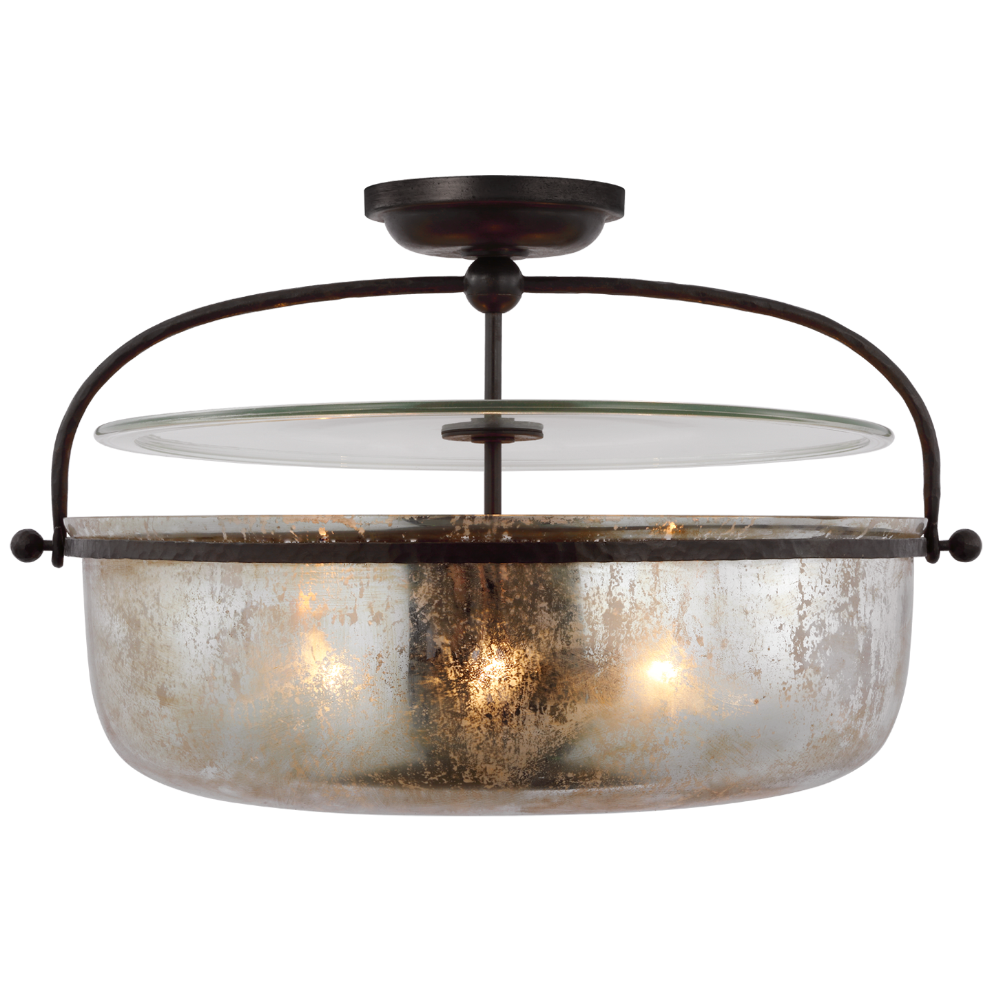 Lorford Large Semi Flush Lantern in Aged Iron with Antique Mercury Glass Open Box
