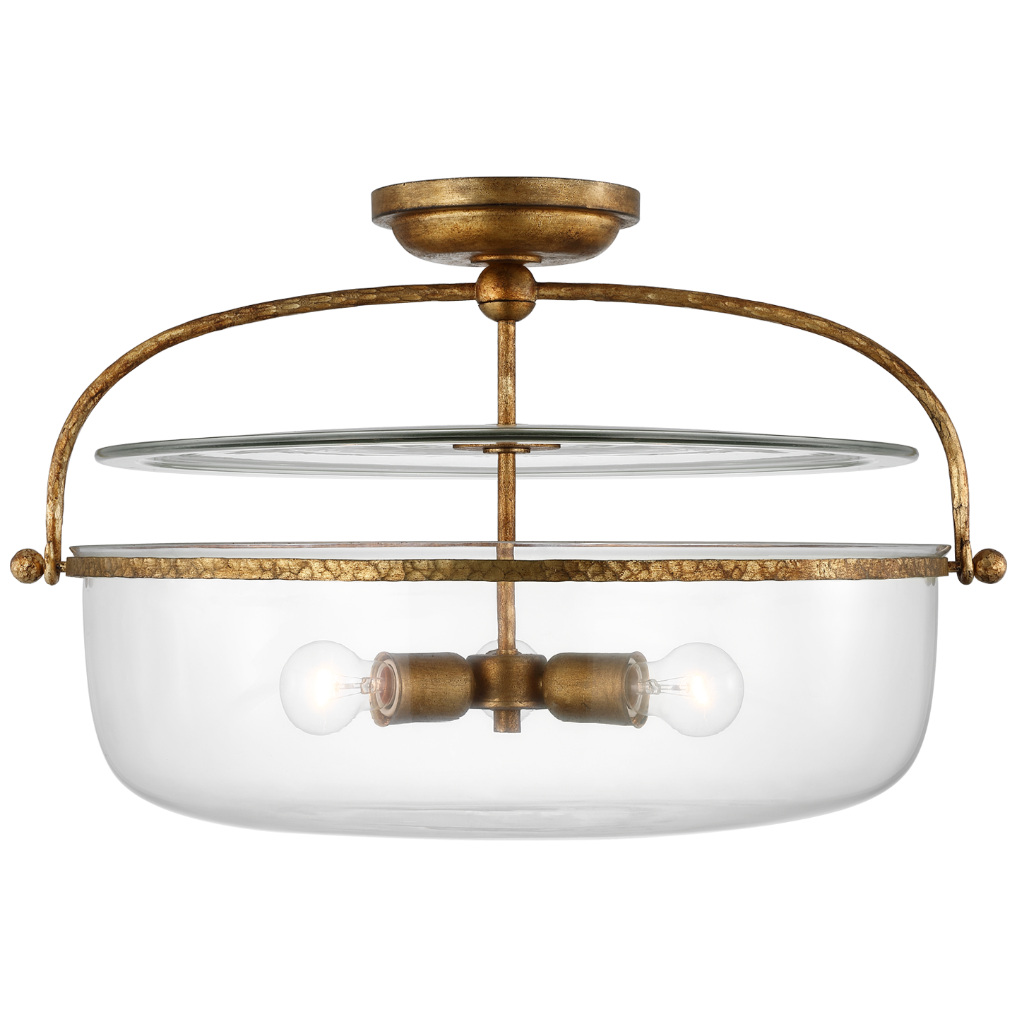 Lorford Large Semi Flush Lantern in Gilded Iron with Clear Glass Open Box