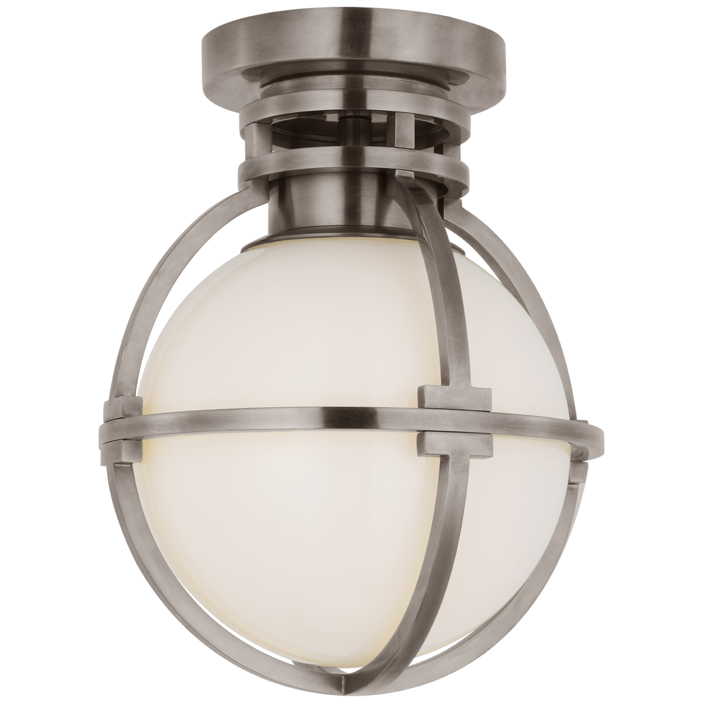 Gracie 7" Captured Globe Flush Mount in Antique Nickel with White Glass