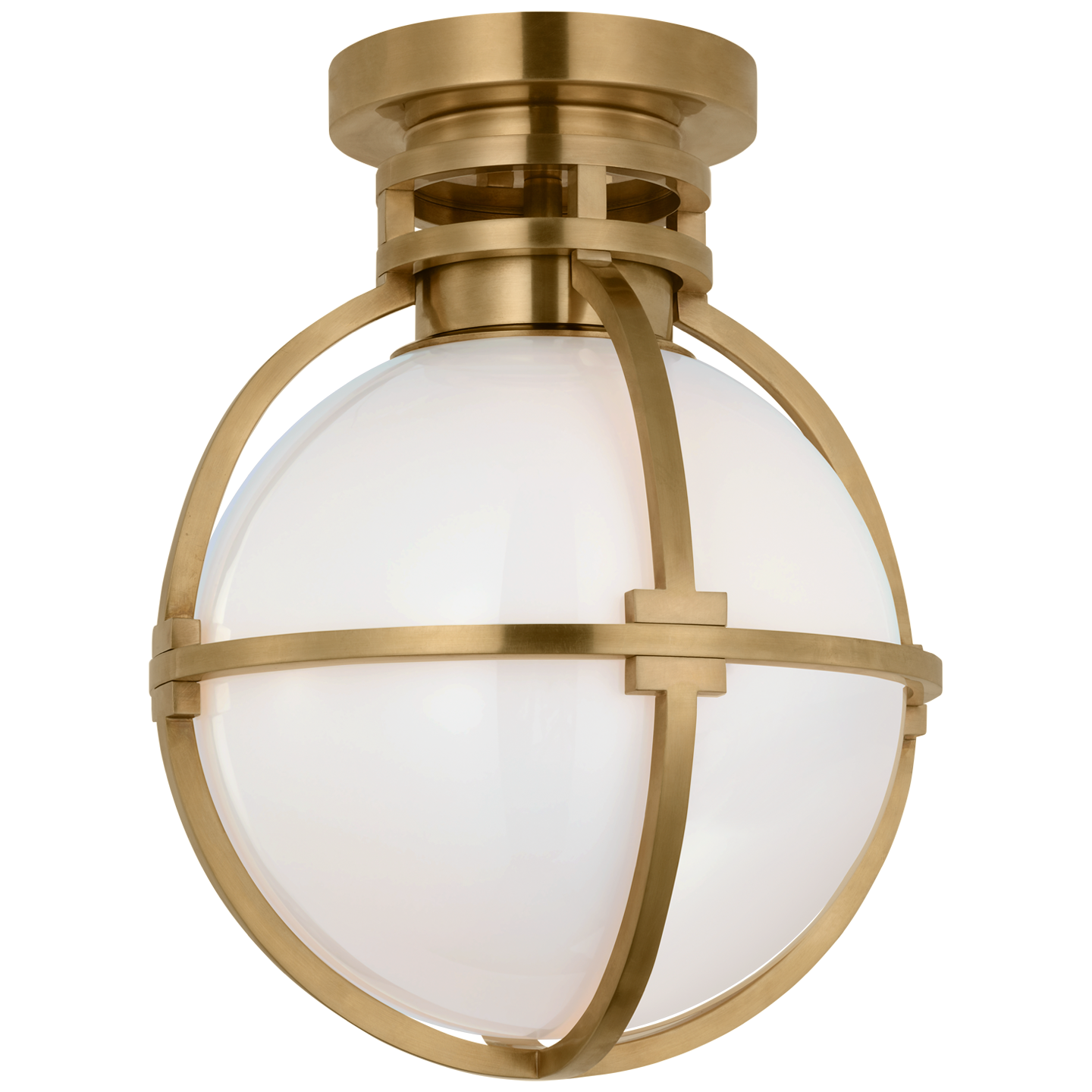 Gracie 10" Captured Globe Flush Mount in Antique-Burnished Brass with White Glass