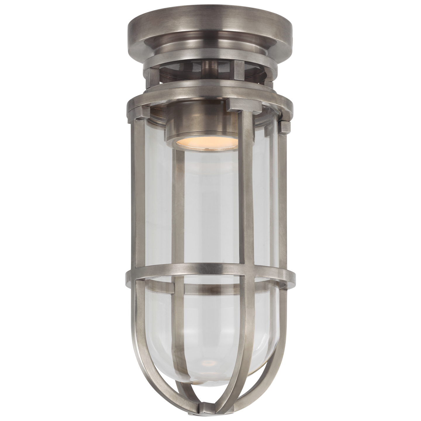 Gracie Tall Flush Mount in Antique Nickel with Clear Glass Open Box