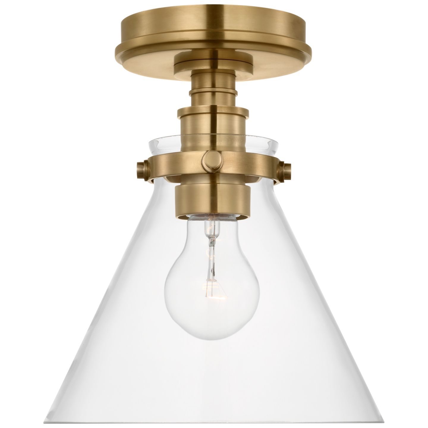 Parkington 9" Conical Flush Mount in Antique-Burnished Brass with Clear Glass