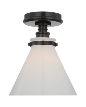 Parkington 9" Conical Flush Mount in Bronze with White Glass