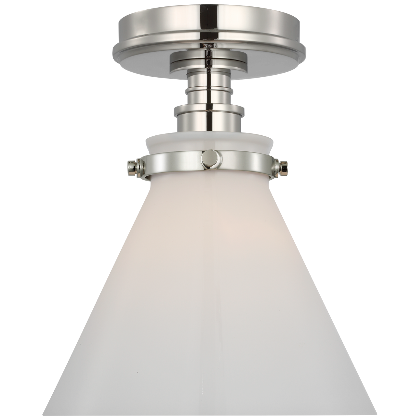 Parkington 9" Conical Flush Mount in Polished Nickel with White Glass