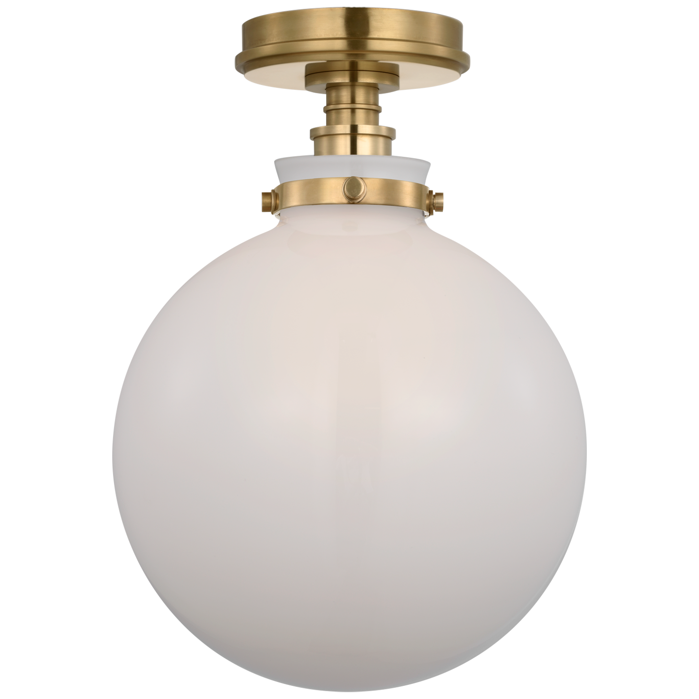 Parkington 10" Globe Flush Mount in Antique-Burnished Brass with White Glass