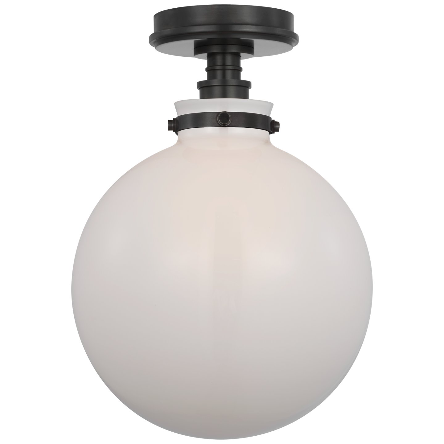 Parkington 10" Globe Flush Mount in Bronze with White Glass