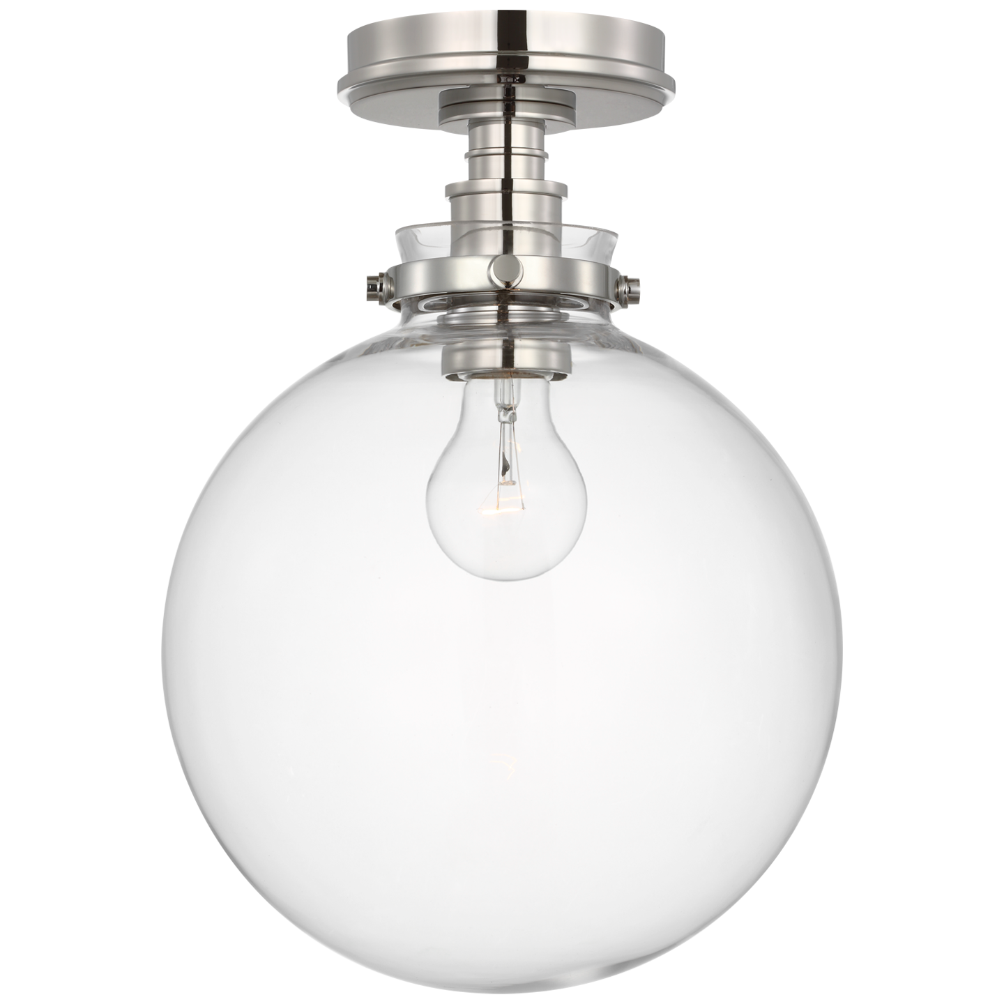 Parkington 10" Globe Flush Mount in Polished Nickel with Clear Glass