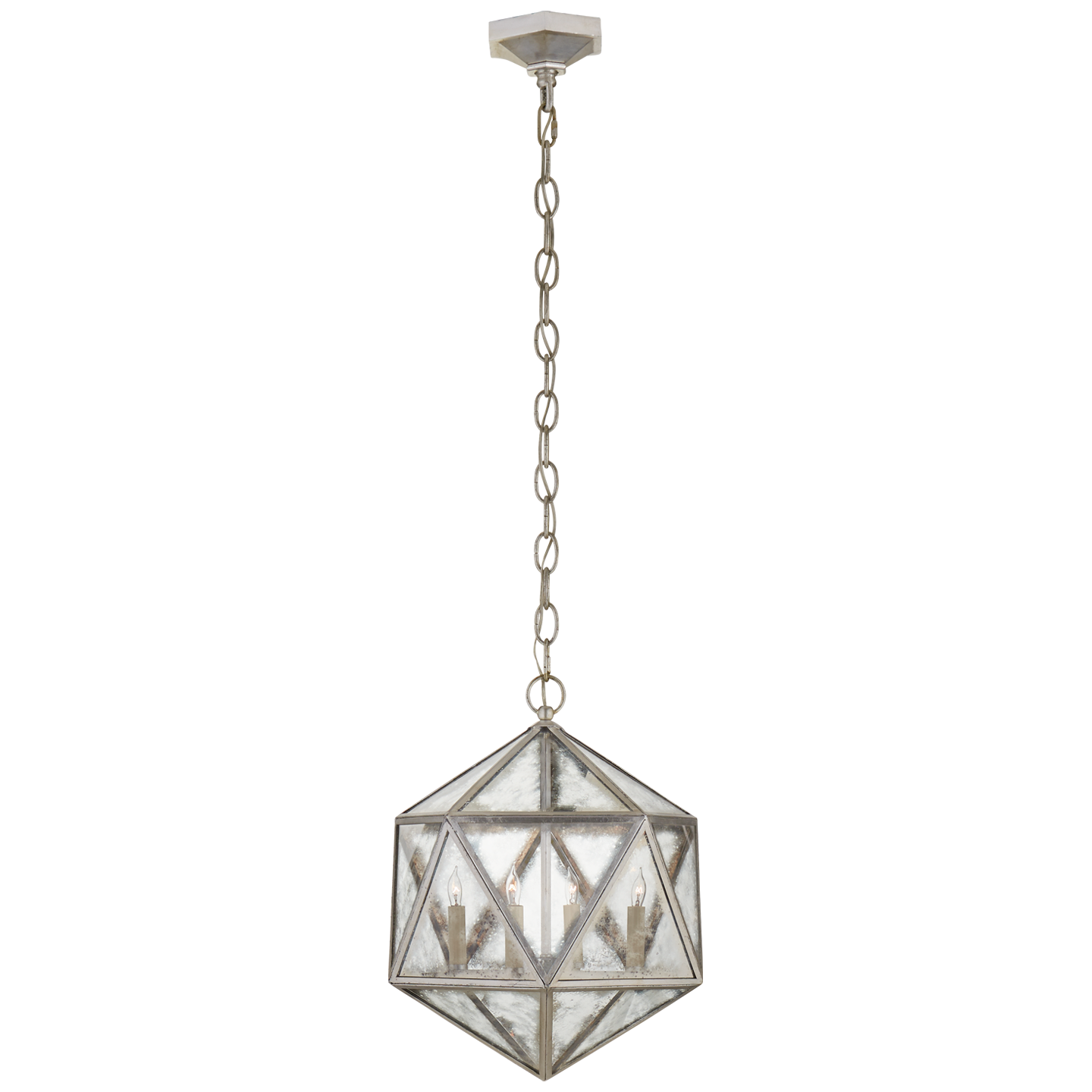 Zeno Medium 18 Facet Hedron Lantern in Burnished Silver Leaf with Antique Mirror Open Box