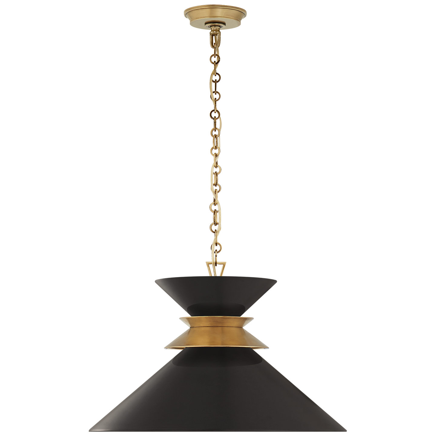 Alborg Large Stacked Pendant in Antique- Burnished Brass with Matte Black Shade Open Box