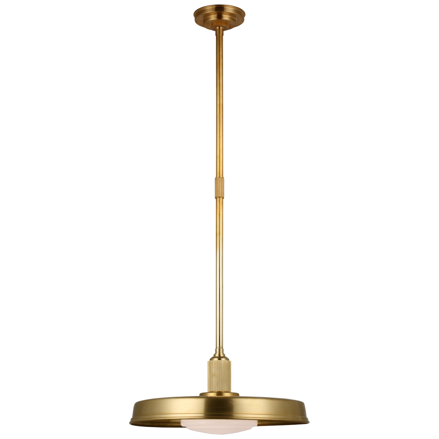 Ruhlmann 18" Factory Pendant in Antique-Burnished Brass with White Glass