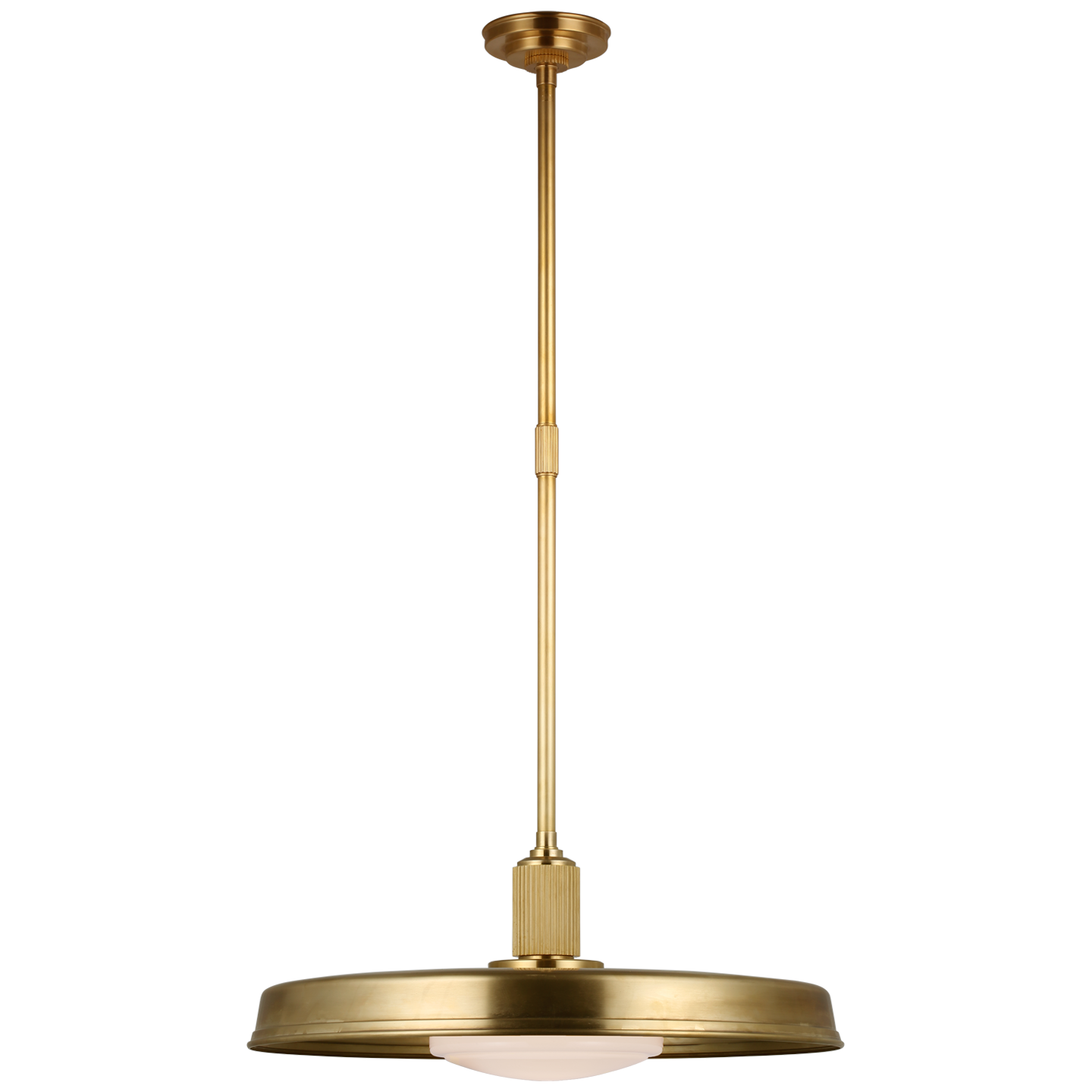 Ruhlmann 24" Factory Pendant in Antique-Burnished Brass with White Glass