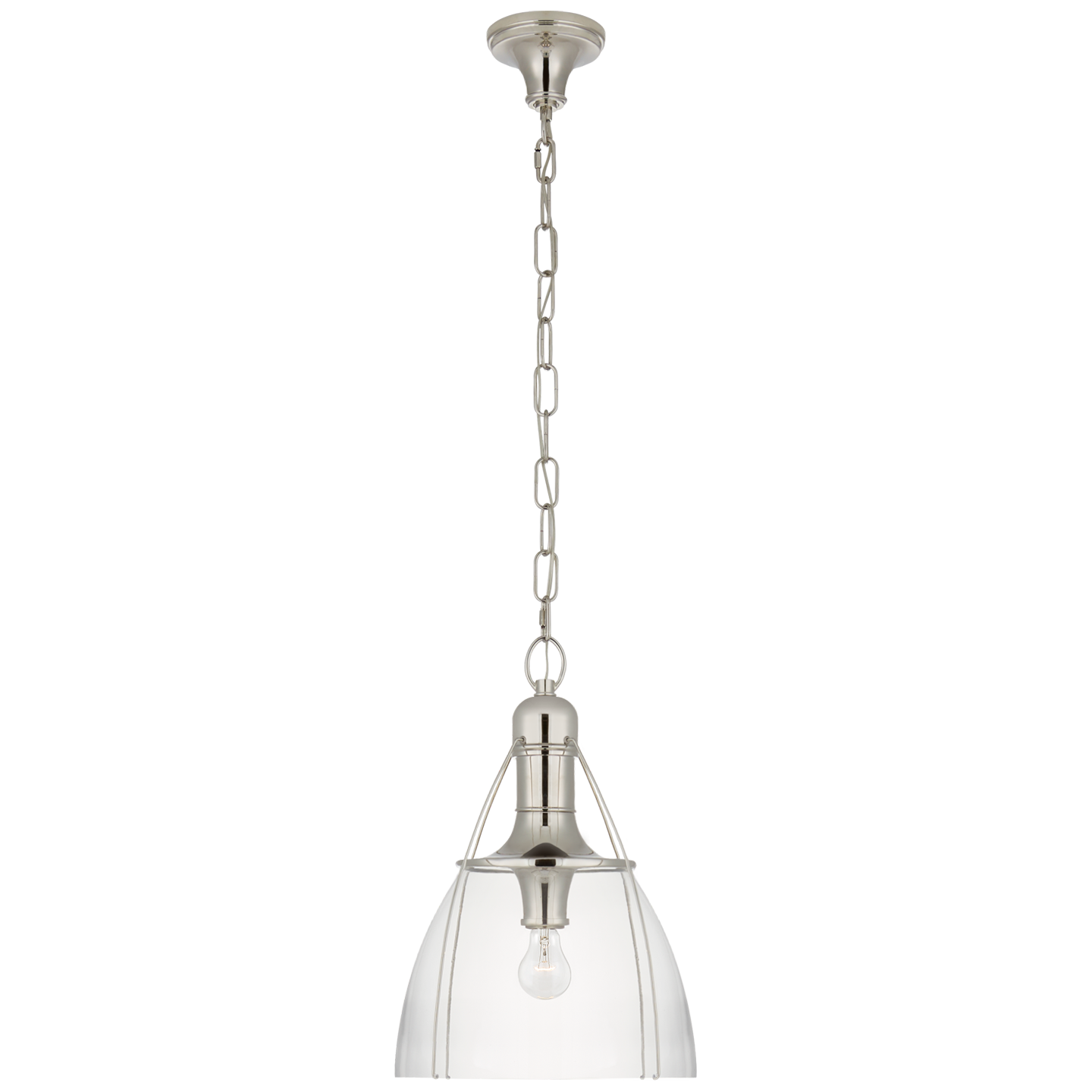 Prestwick 14" Pendant in Polished Nickel with Clear Glass Open Box