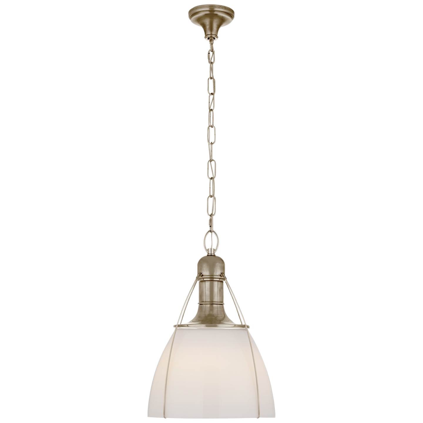 Prestwick 18" Pendant in Antique Nickel with White Glass Open Box