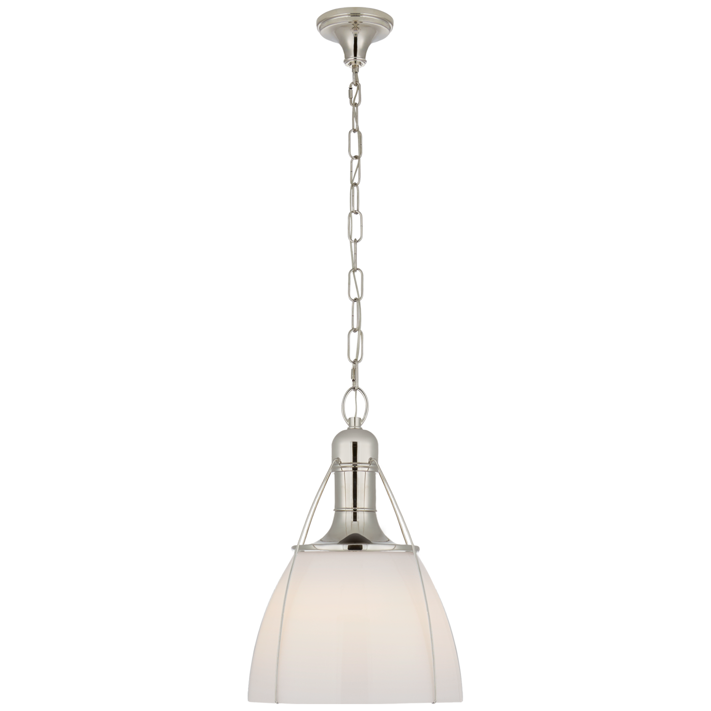 Prestwick 18" Pendant in Polished Nickel with White Glass Open Box
