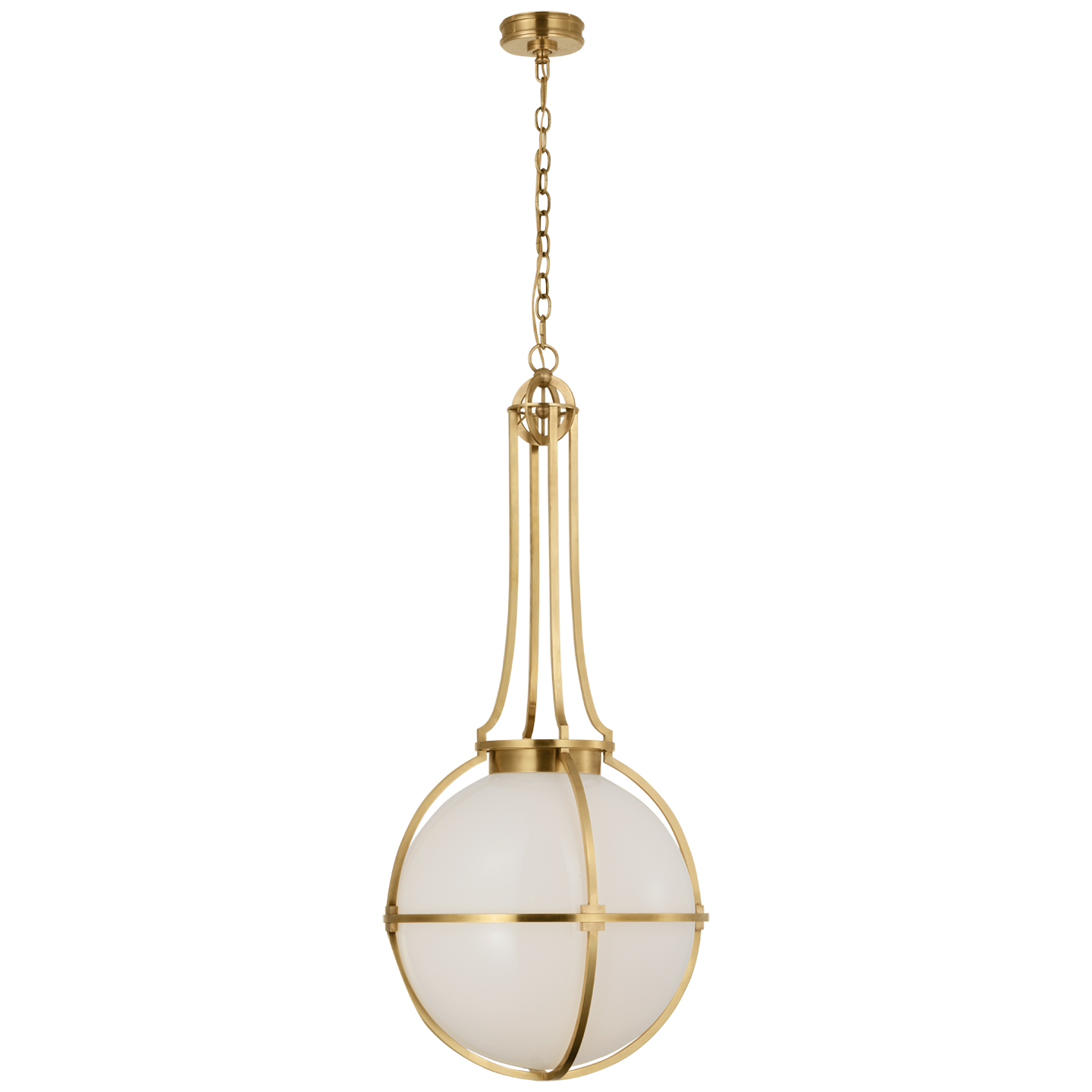 Gracie Large Captured Globe Pendant in Antique-Burnished Brass with White Glass