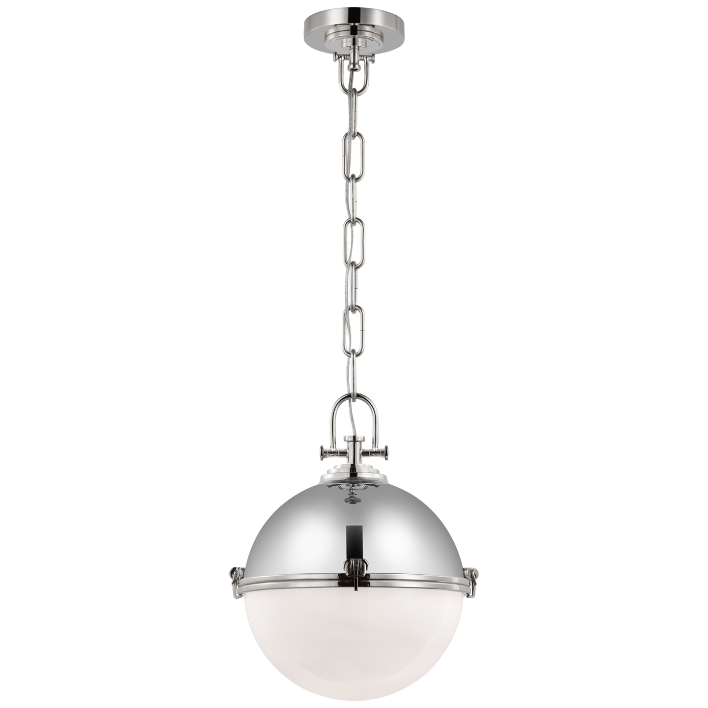 Adrian Large Globe Pendant in Polished Nickel with White Glass Open Box