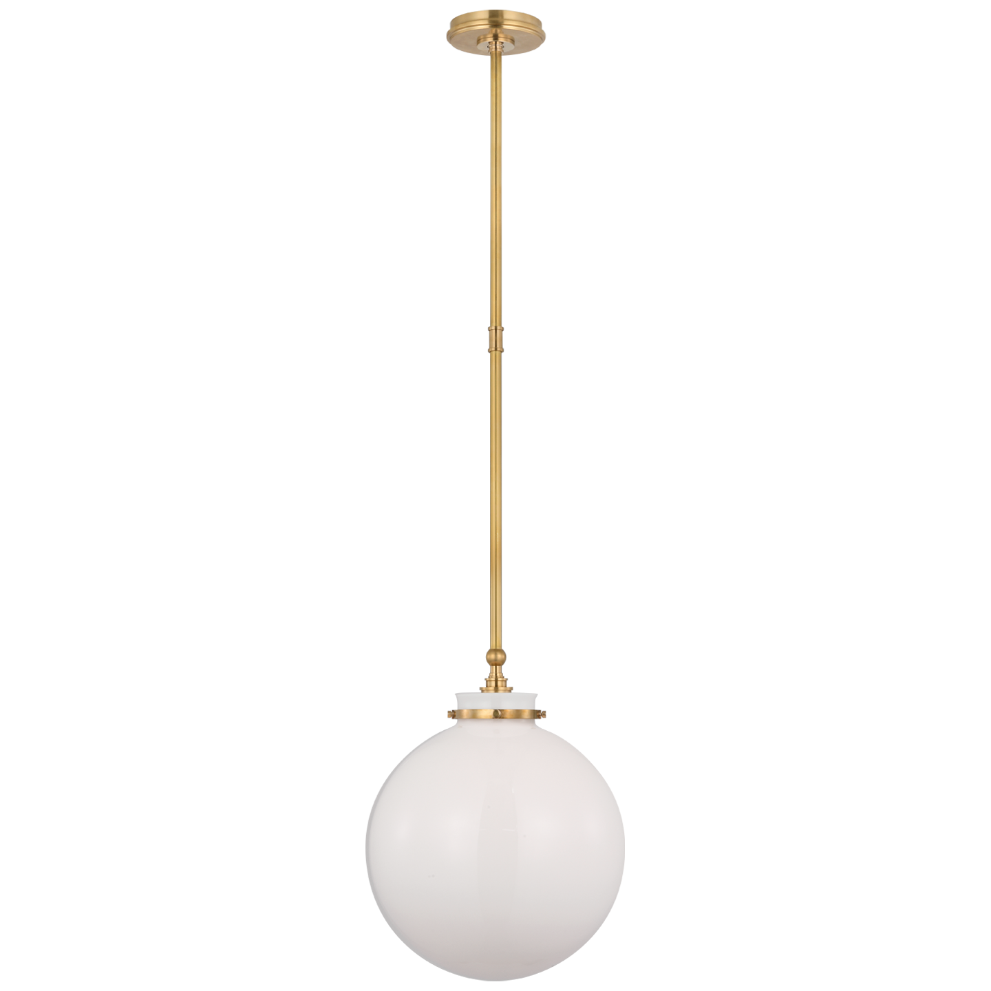 Parkington 14" Globe Pendant in Antique-Burnished Brass with White Glass