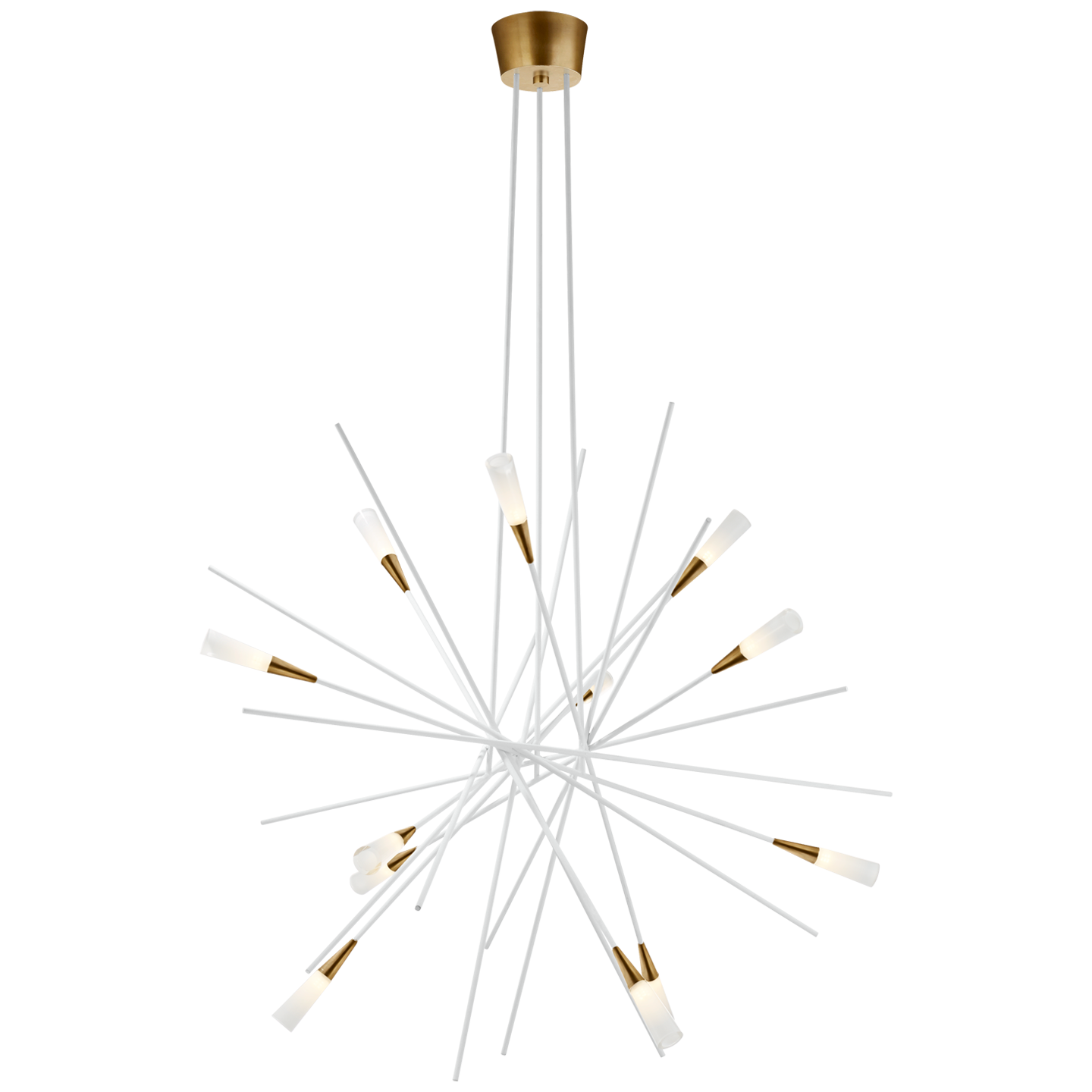 Stellar Large Chandelier in Matte White and Antique Brass with Frosted Acrylic Open Box