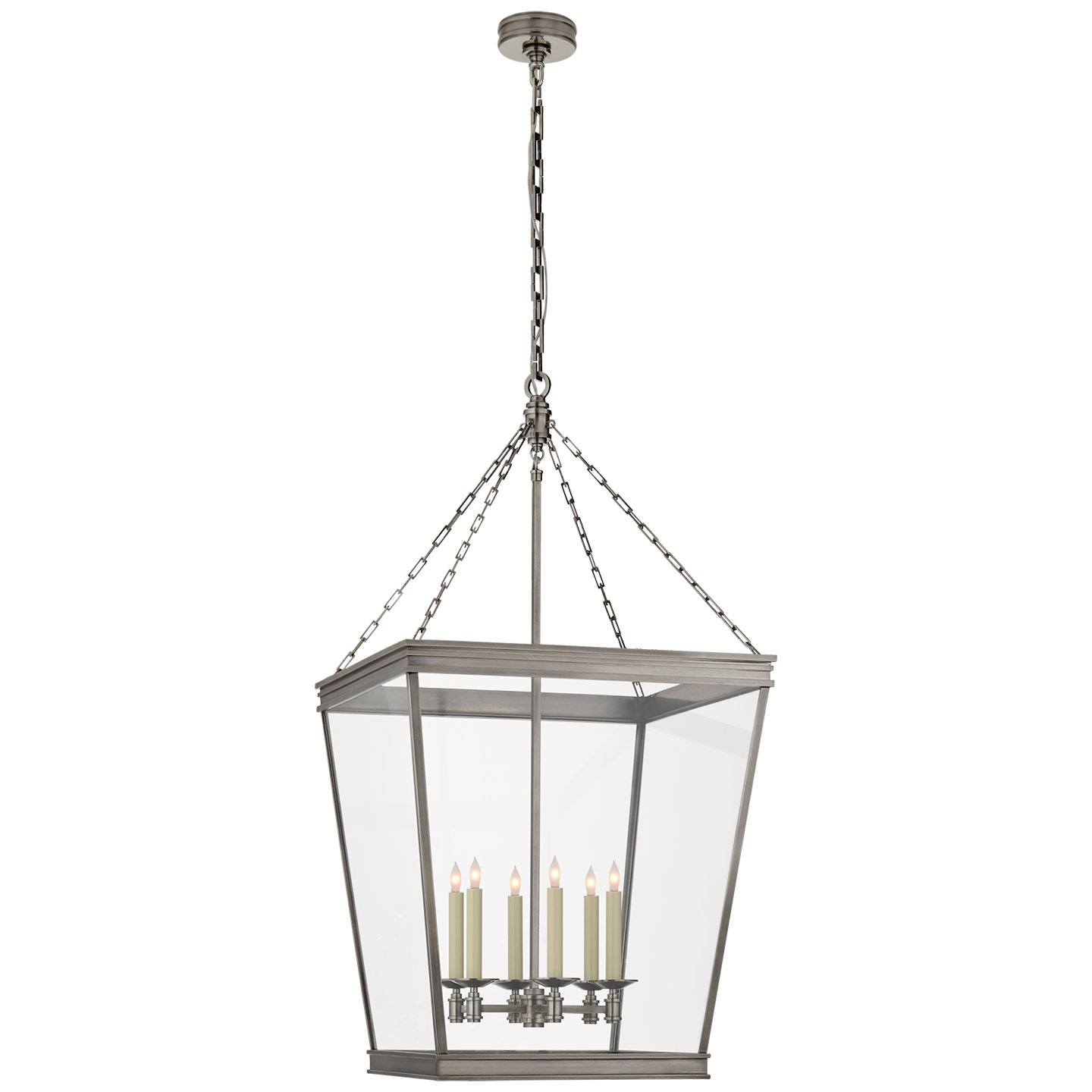 Launceton Large Square Lantern in Antique Nickel with Clear Glass Open Box