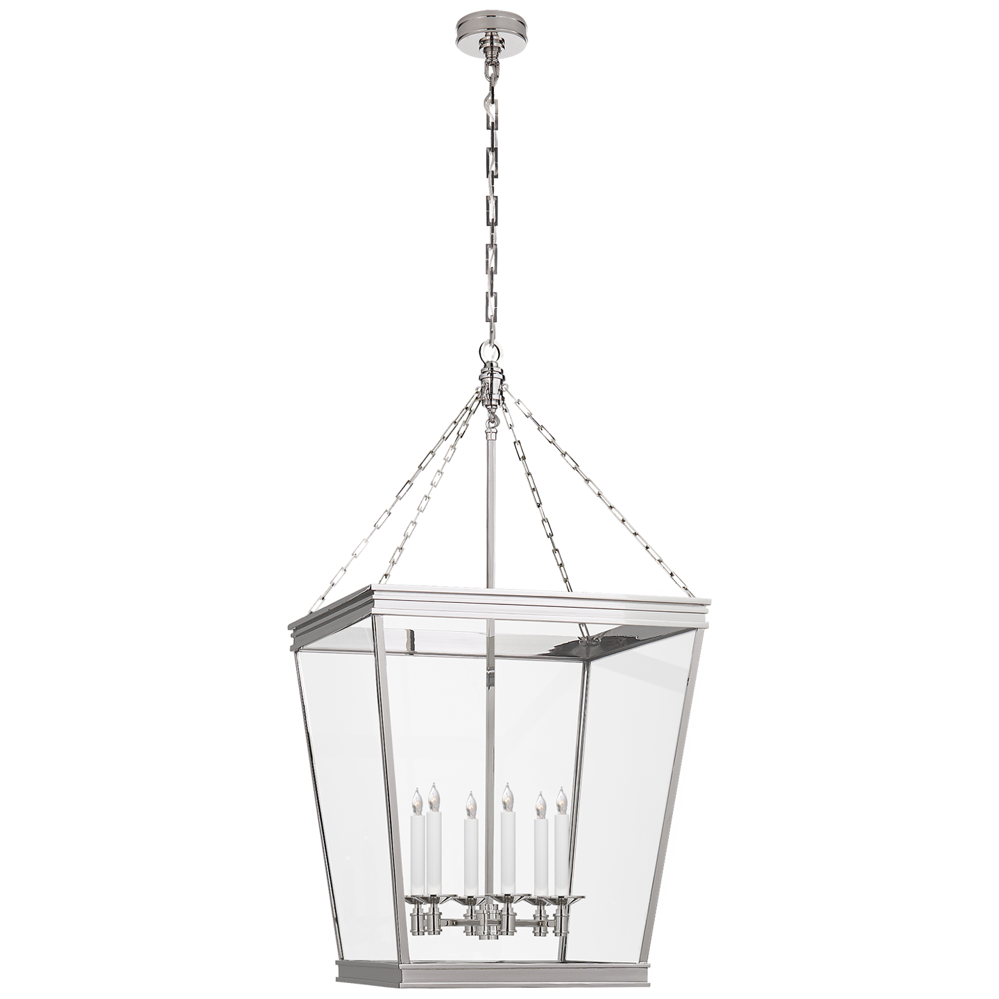 Launceton Large Square Lantern in Polished Nickel with Clear Glass Open Box