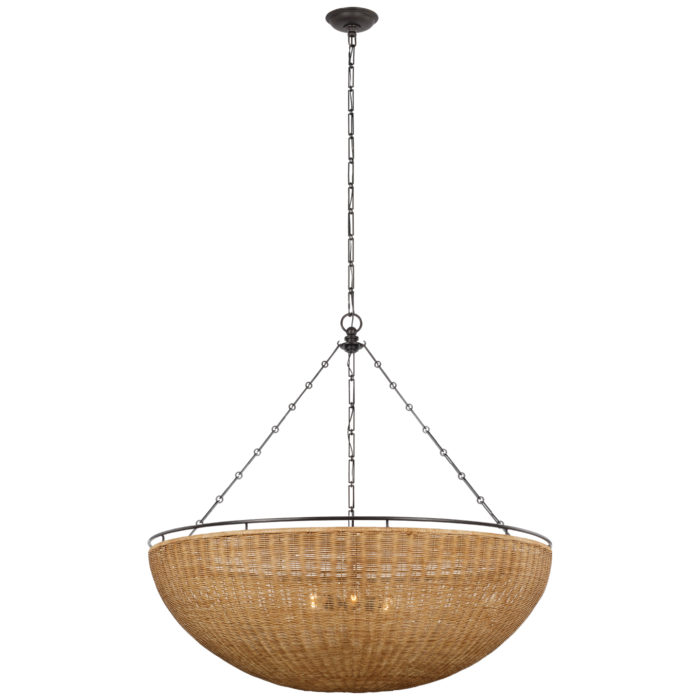 Clovis Grande Chandelier in Aged Iron and Natural Wicker