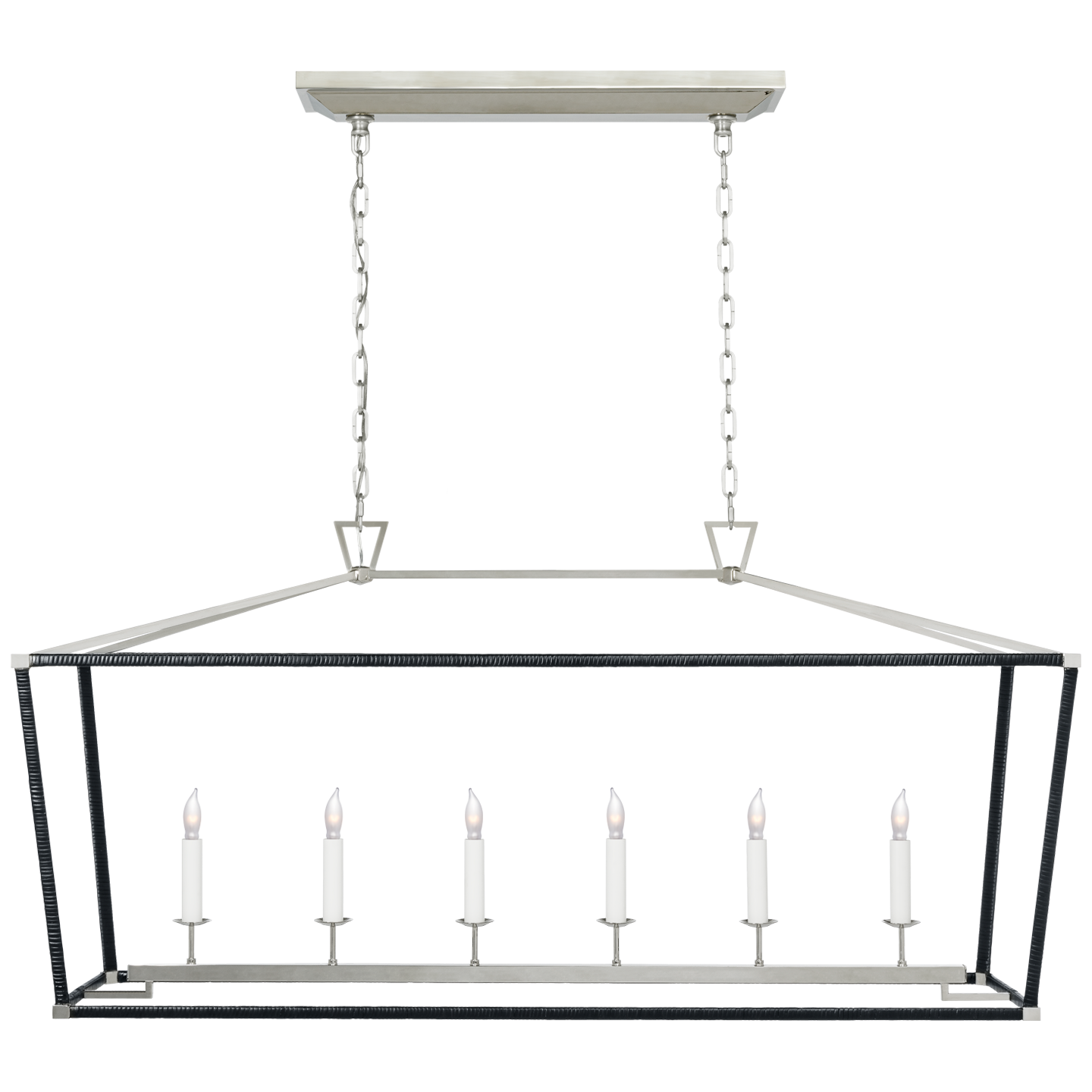 Darlana Large Rattan Wrapped Linear Lantern in Polished Nickel and Black Rattan Open Box