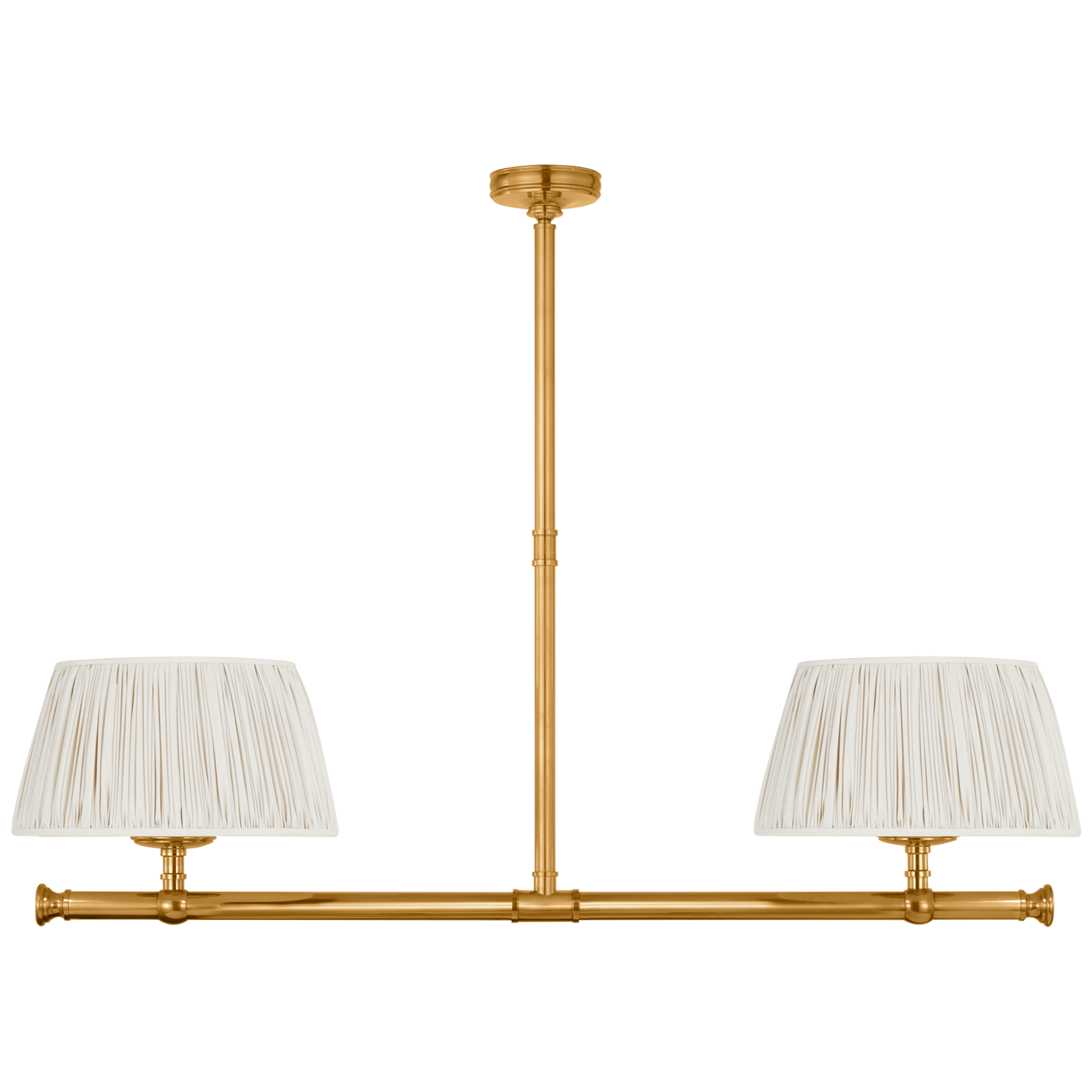 Marion 56" Linear Chandelier in Antique-Burnished Brass with Champage Silk Pleated Shades