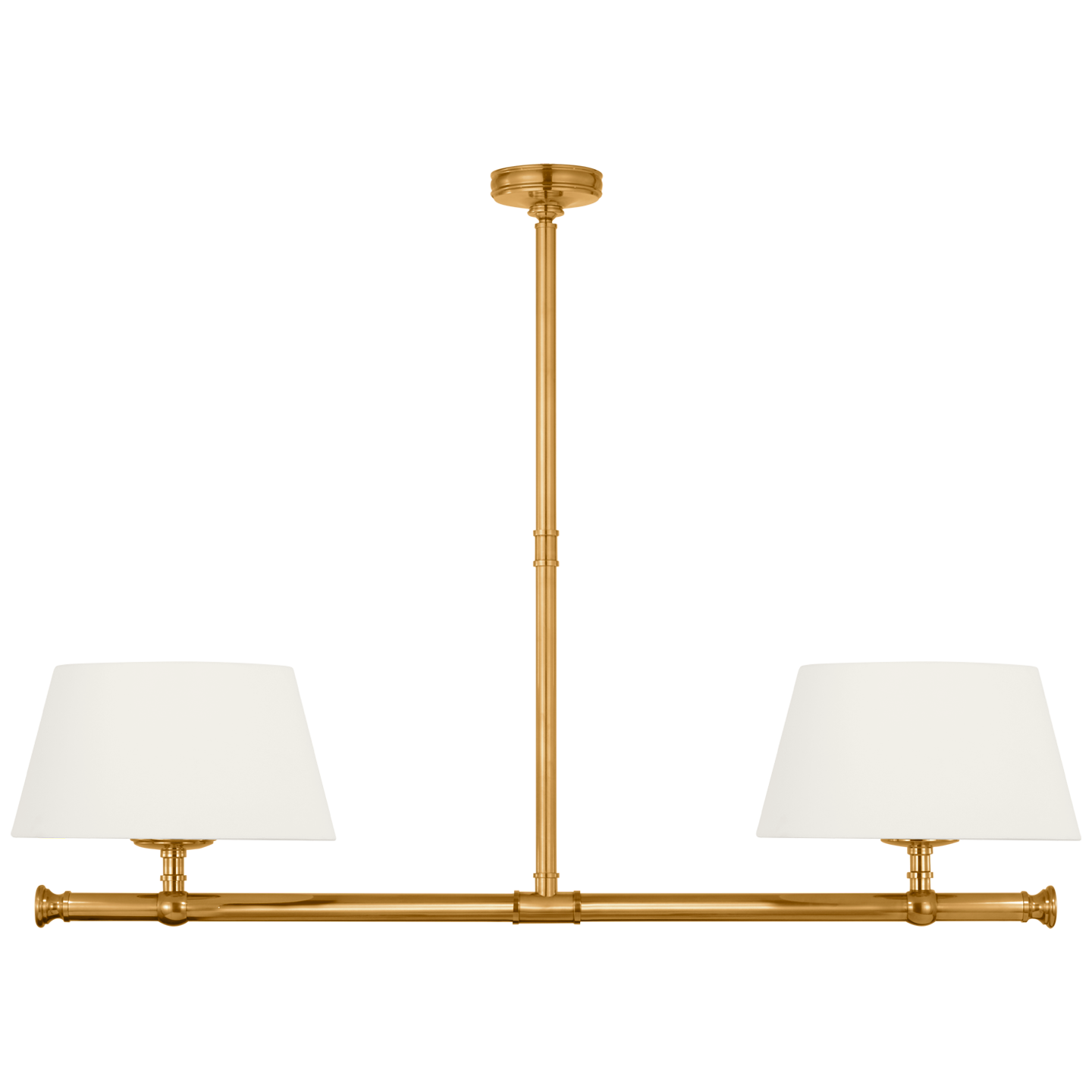 Marion 56" Linear Chandelier in Antique-Burnished Brass with Linen Shades