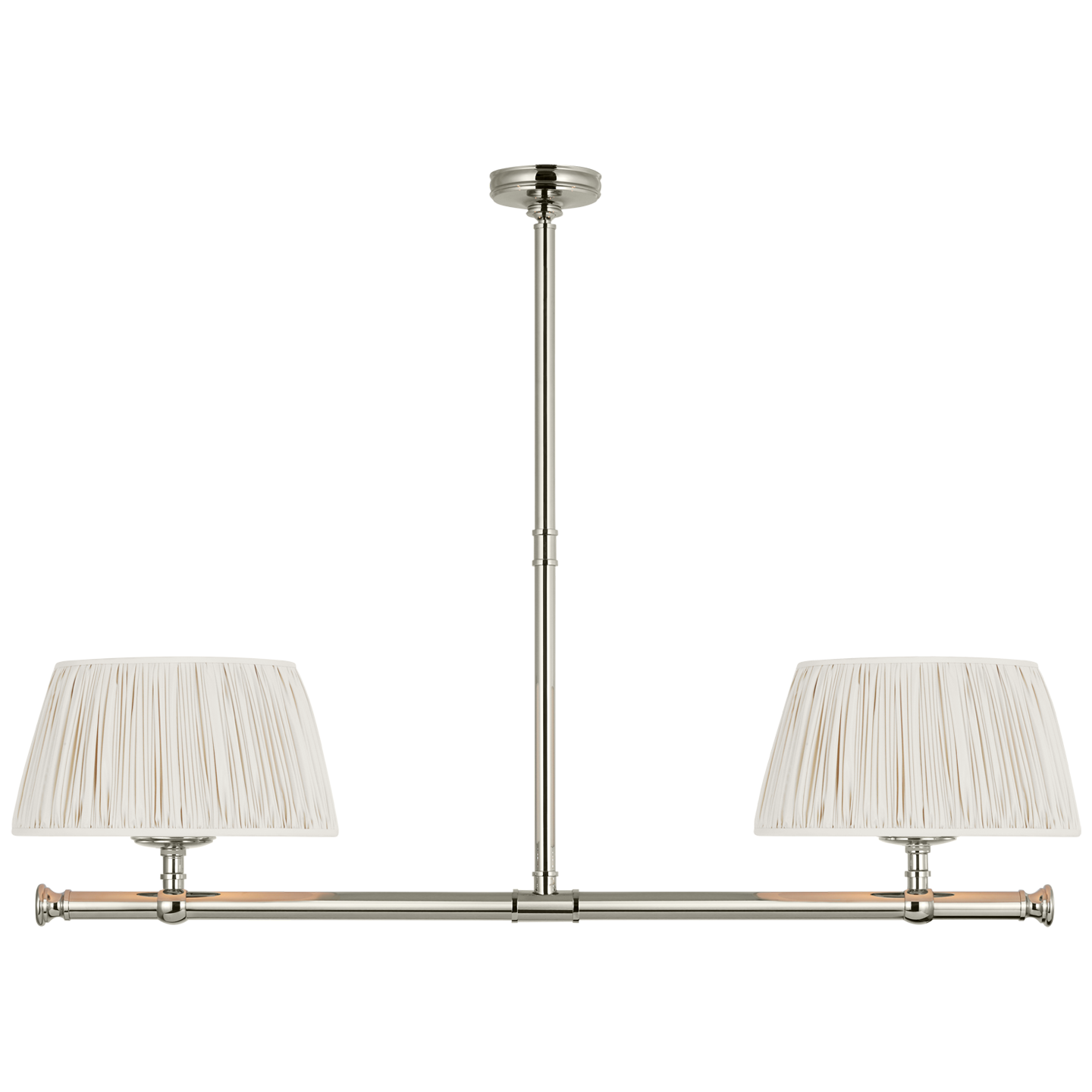 Marion 56" Linear Chandelier in Polished Nickel with Champage Silk Pleated Shades