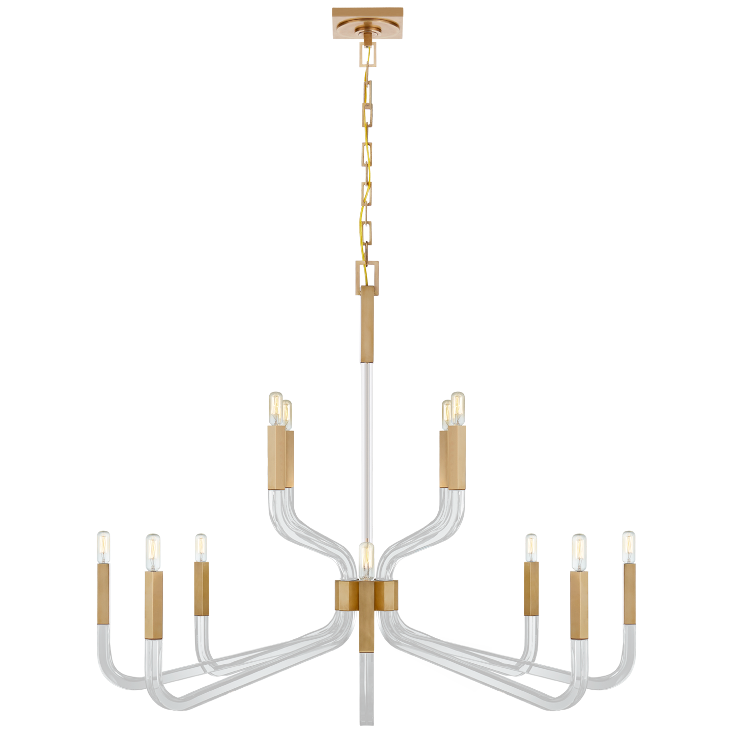 Reagan Grande Two Tier Chandelier in Antique-Burnished Brass and Crystal Open Box
