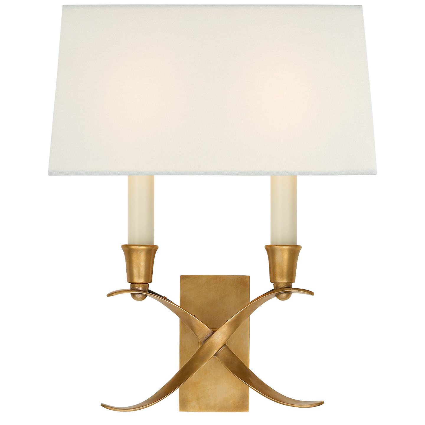 Cross Bouillotte Small Sconce in Antique-Burnished Brass with Linen Shade Open Box
