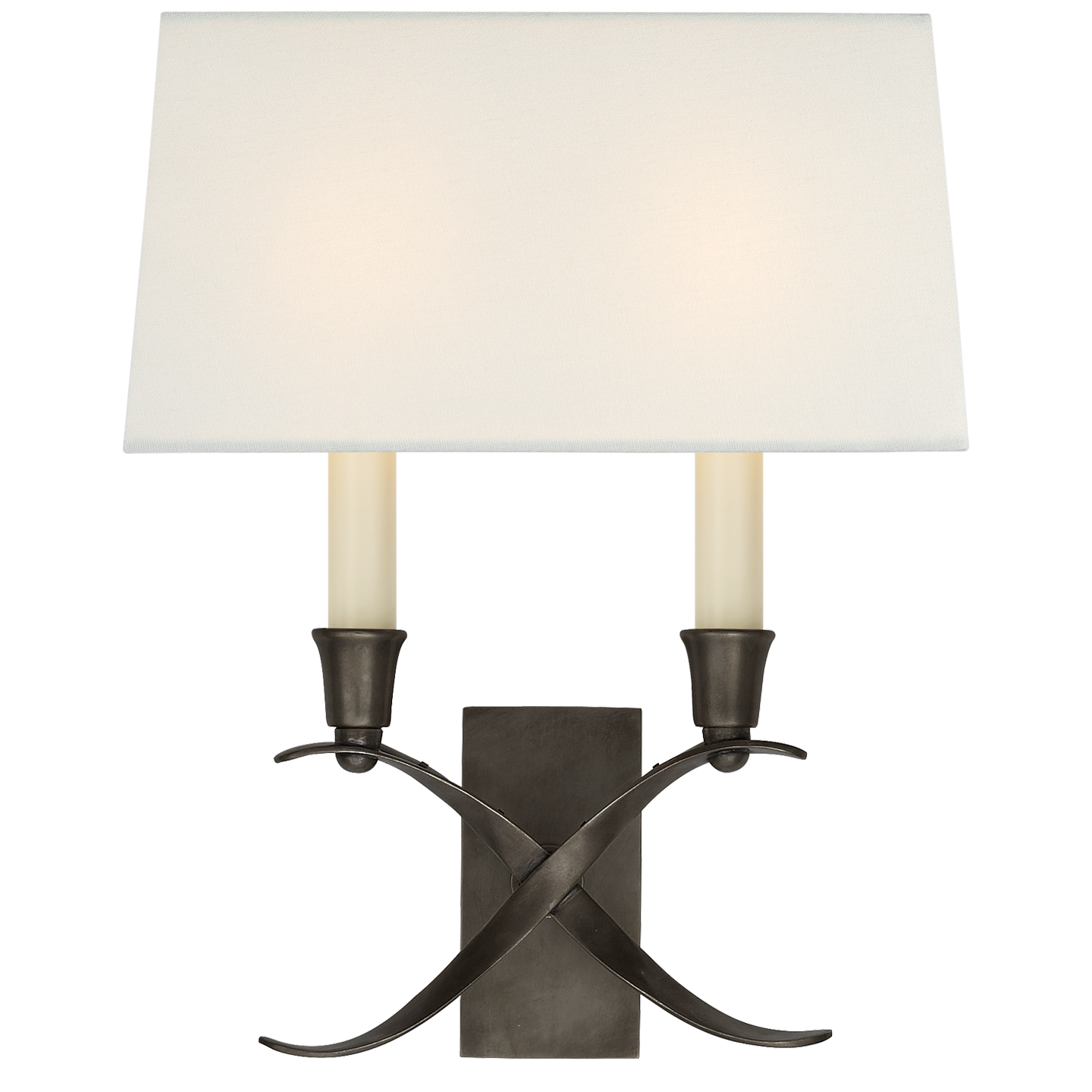 Cross Bouillotte Small Sconce in Bronze with Linen Shade Open Box