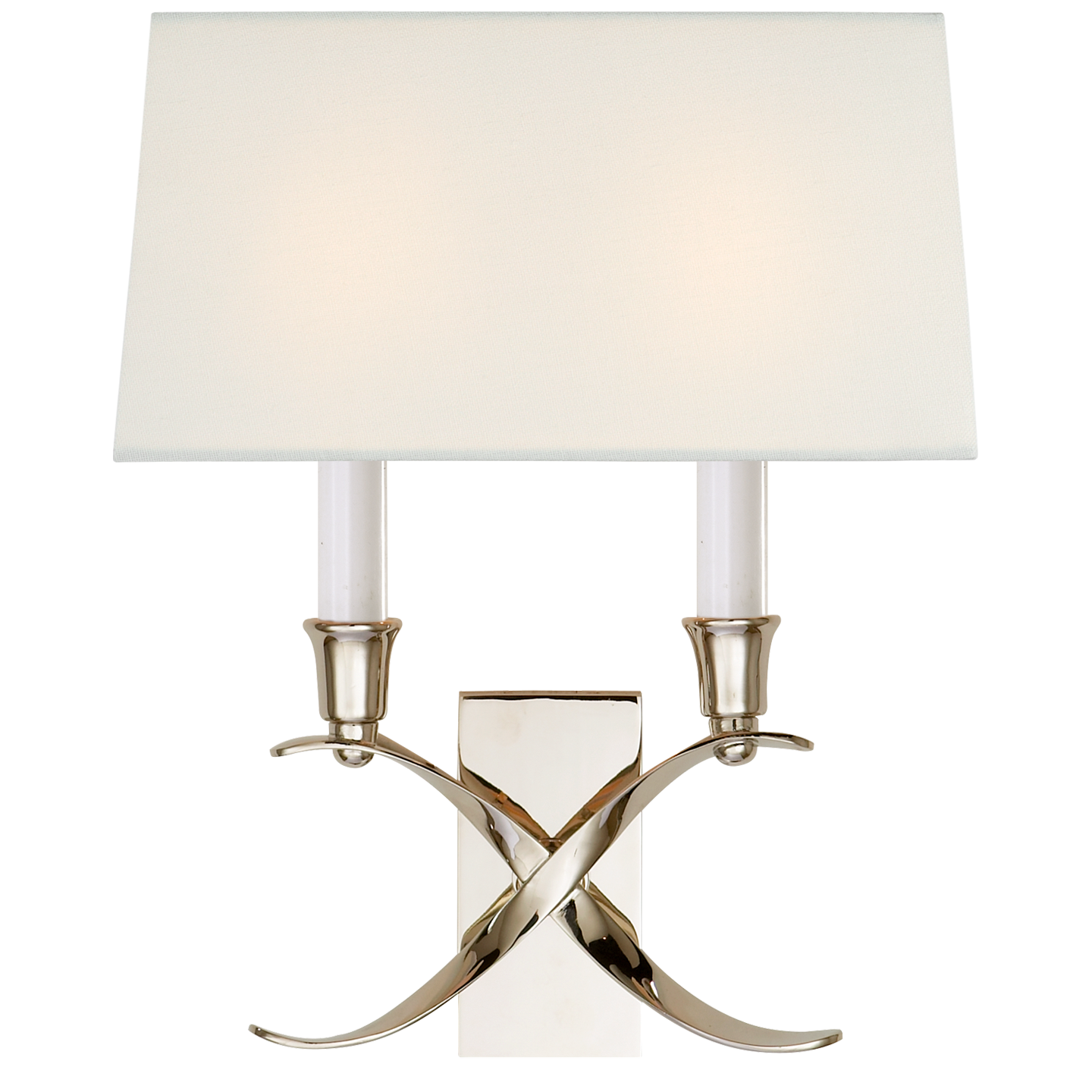 Cross Bouillotte Small Sconce in Polished Nickel with Linen Shade Open Box