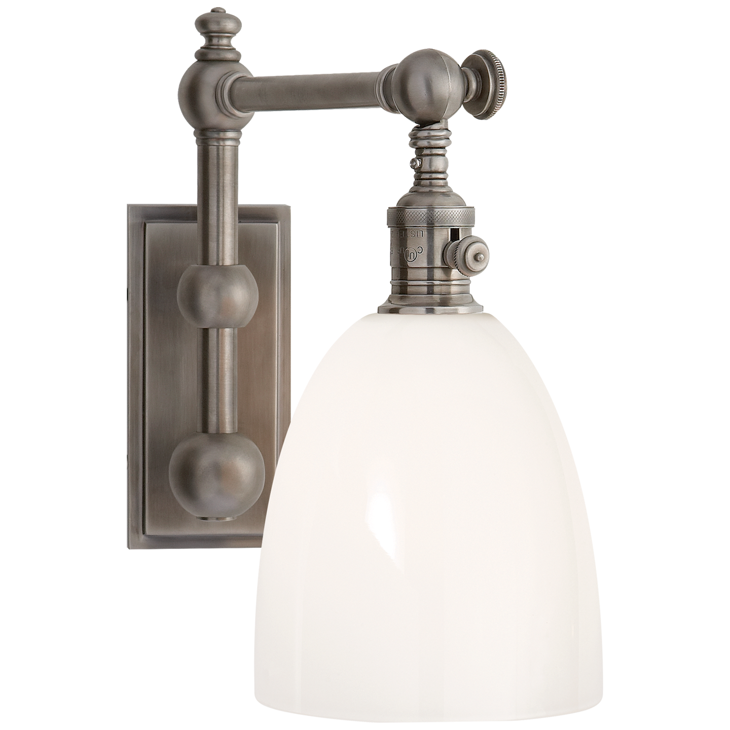 Pimlico Single Light in Antique Nickel with White Glass Open Box