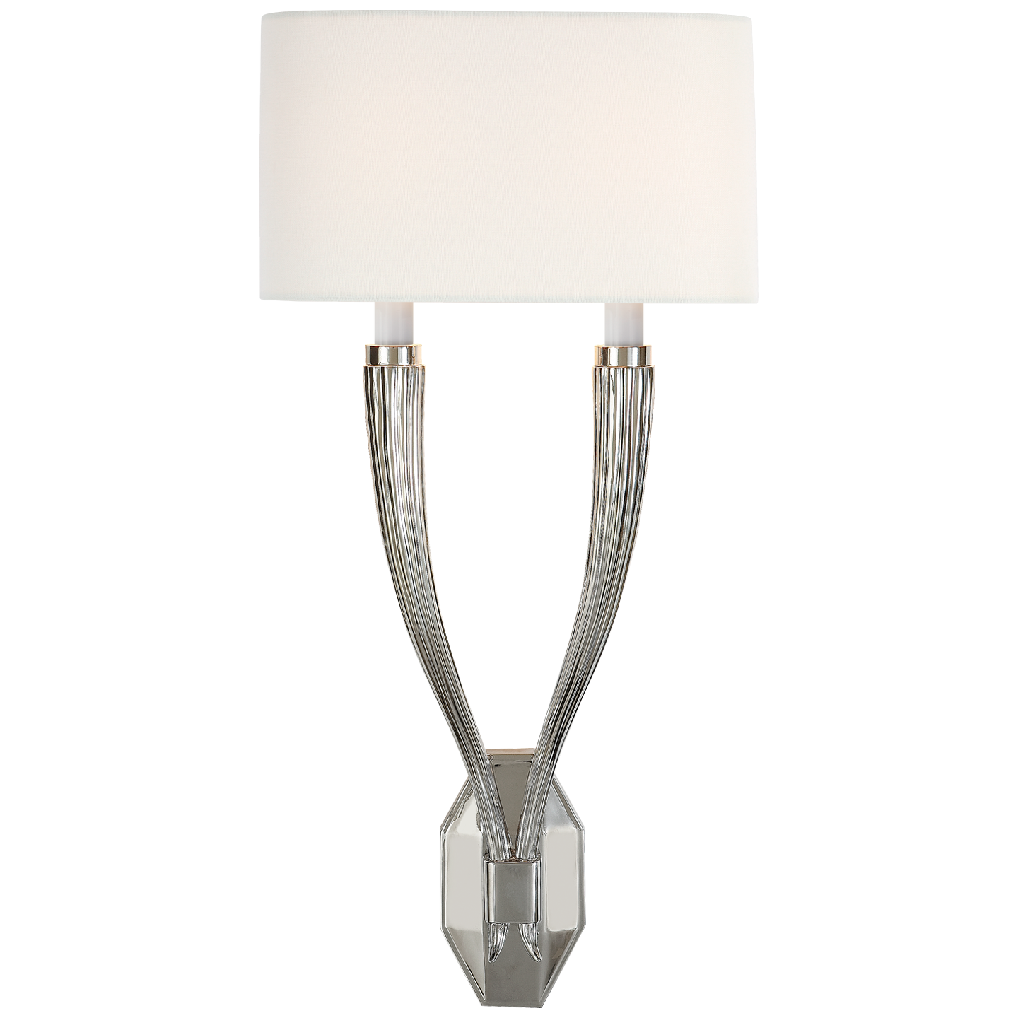 Ruhlmann Double Sconce in Polished Nickel with Linen Shade Open Box