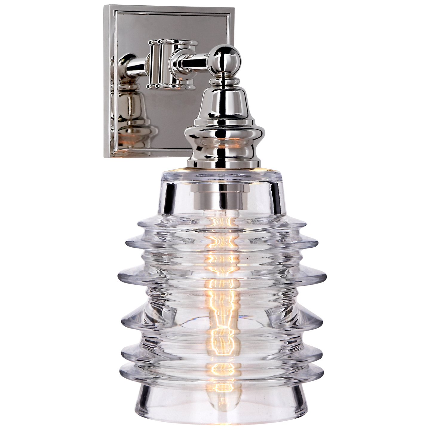 Covington Sconce in Polished Nickel with Clear Ribbed Wide Glass Open Box
