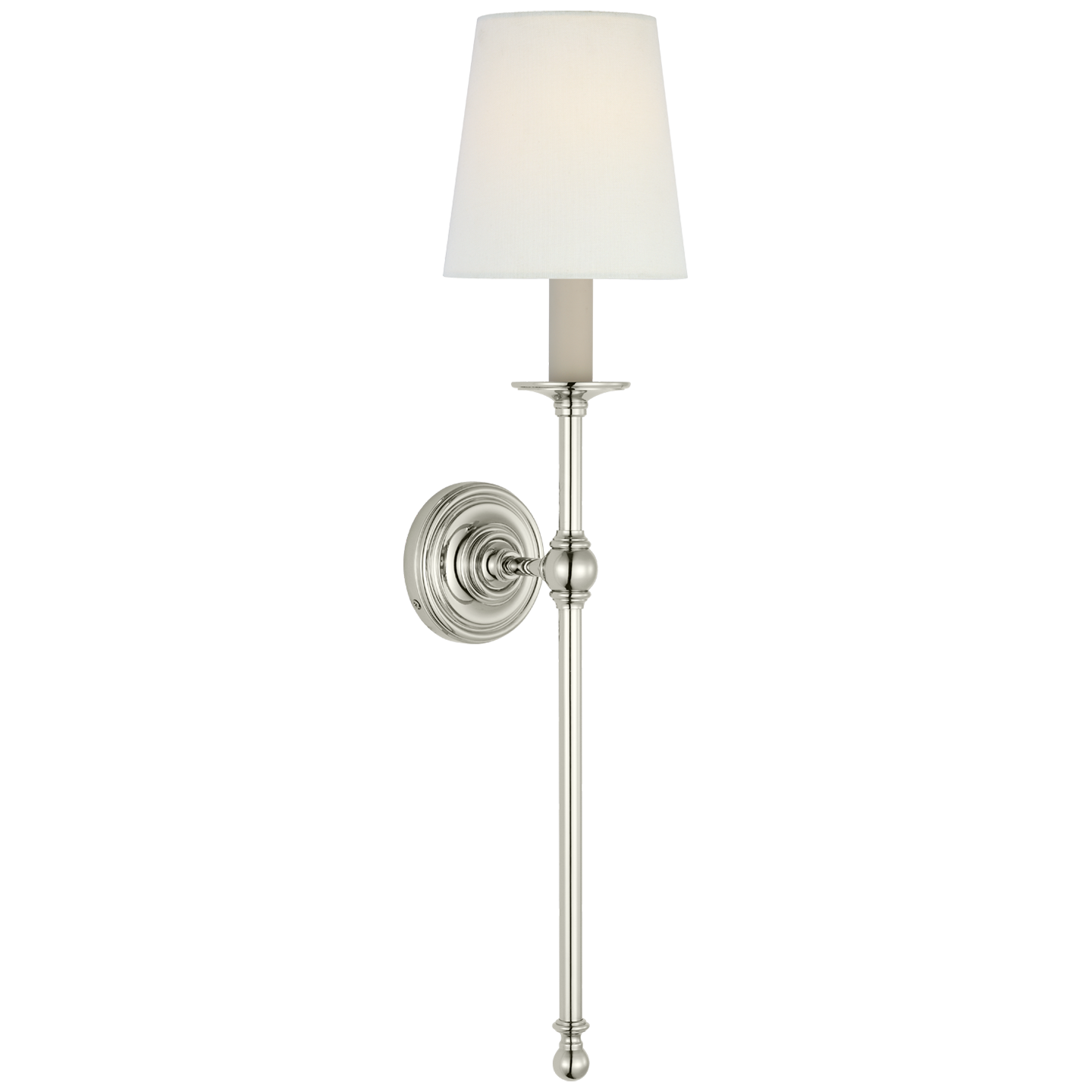 Classic 27" Tail Sconce in Polished Nickel with Linen Shade