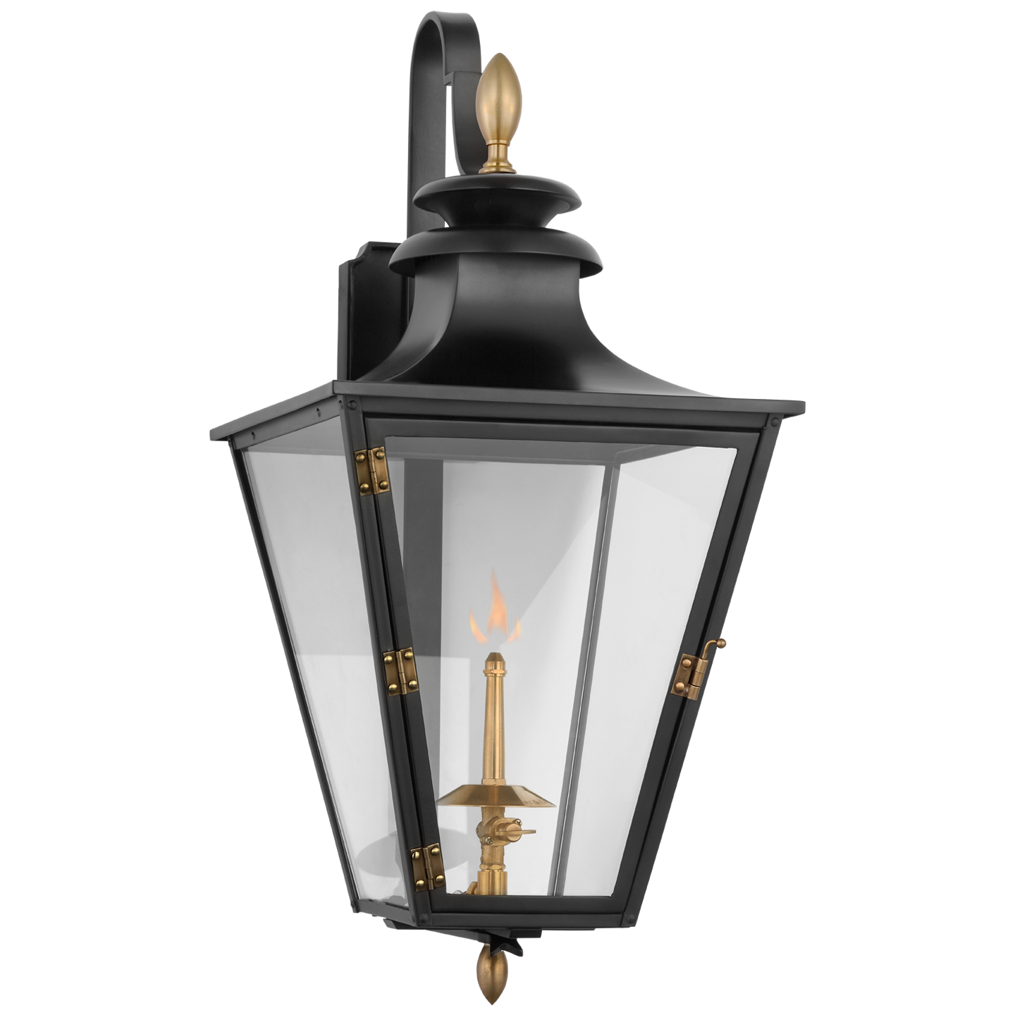 Albermarle Small Bracketed Gas Wall Lantern in Matte Black and Brass with Clear Glass  Open Box