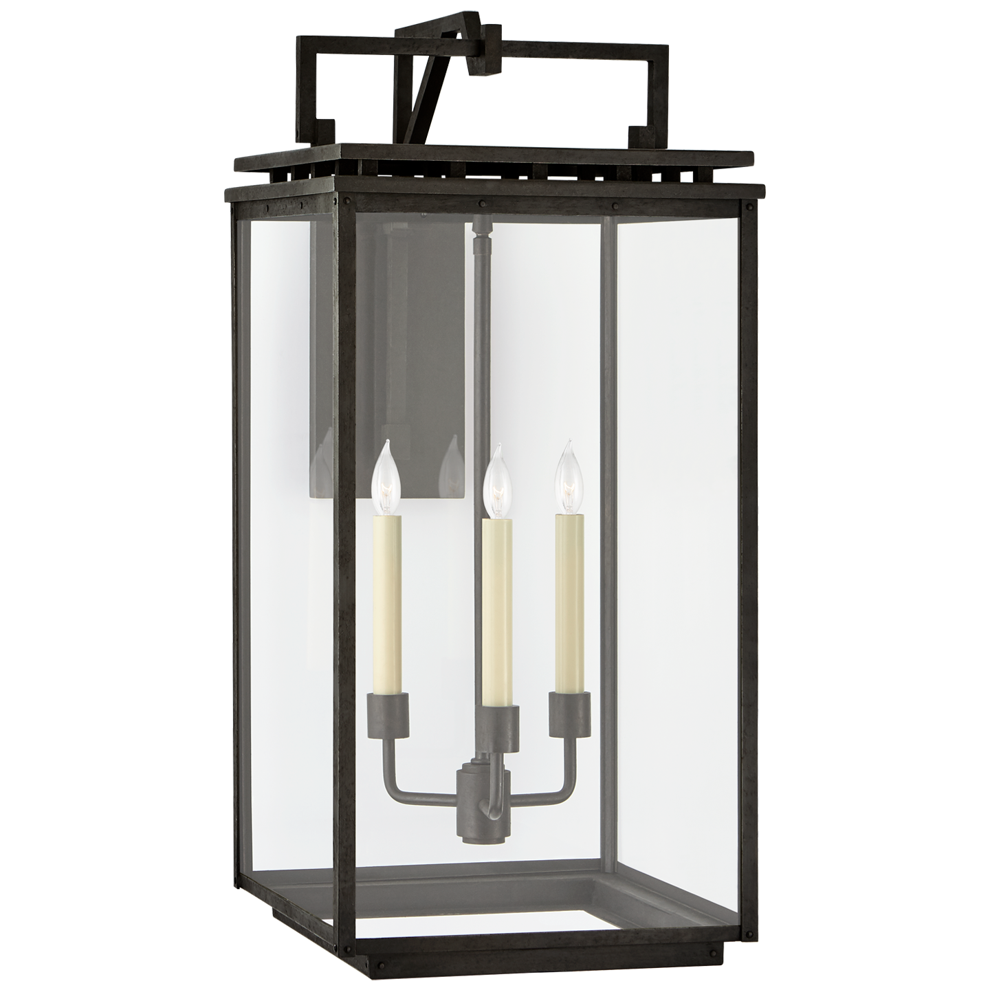 Cheshire Large Bracketed Wall Lantern in Aged Iron with Clear Glass Open Box