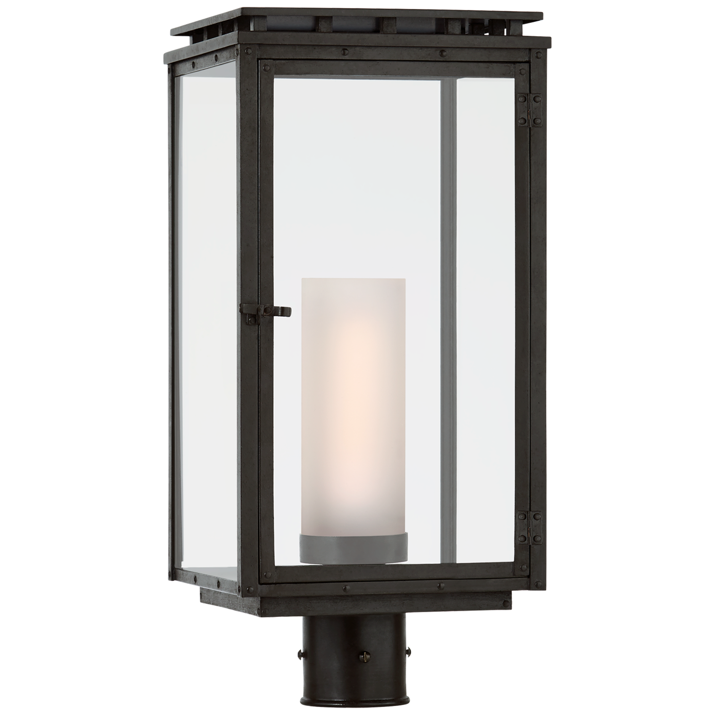 Cheshire Post Light in Aged Iron with Clear Glass Open Box