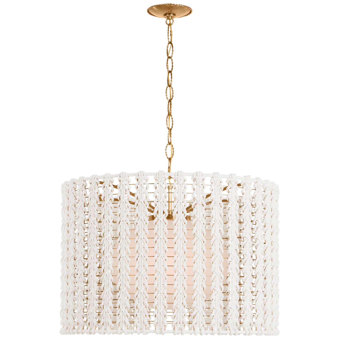 Catania 30" Hanging Shade in Antique-Burnished Brass with Cream Braided Rope