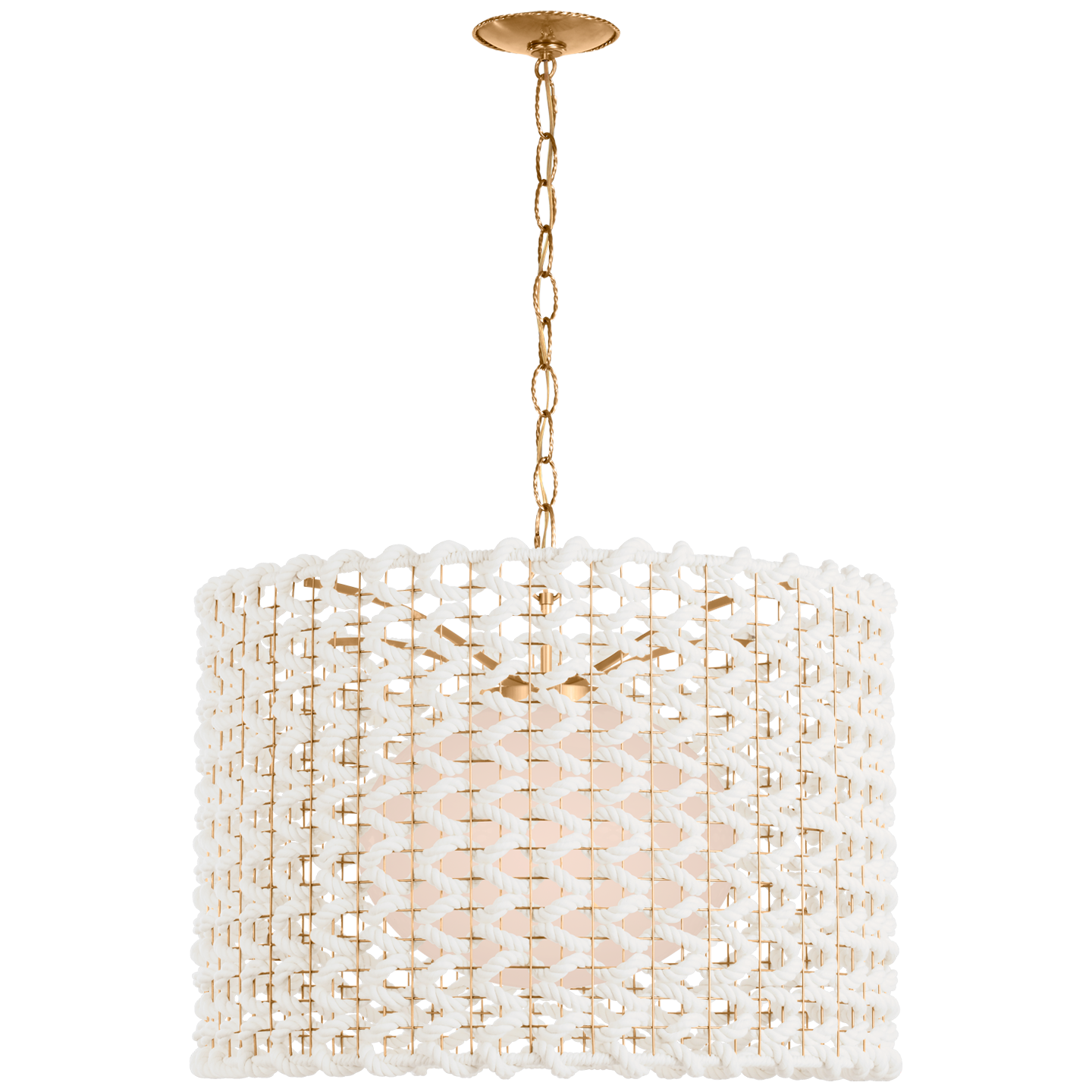 Catania 30" Hanging Shade in Antique-Burnished Brass with Cream Woven Rope