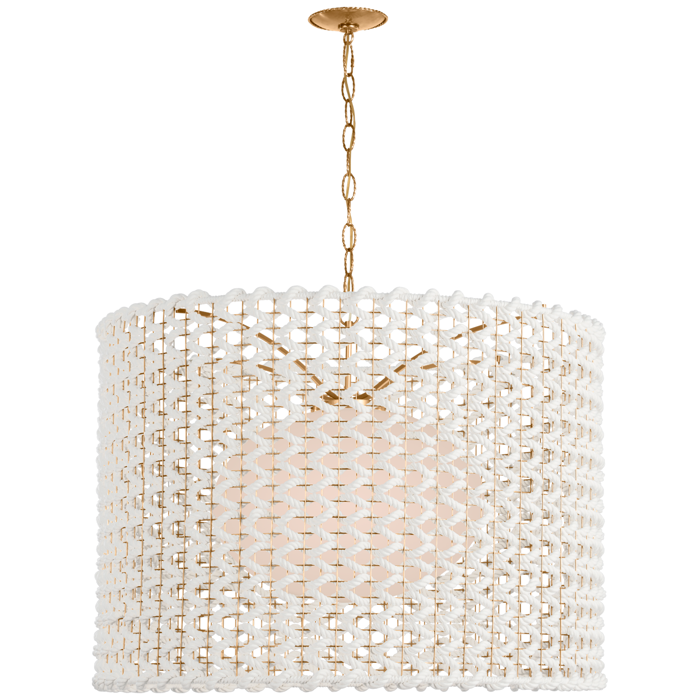 Catania 40" Hanging Shade in Antique-Burnished Brass with Cream Woven Rope