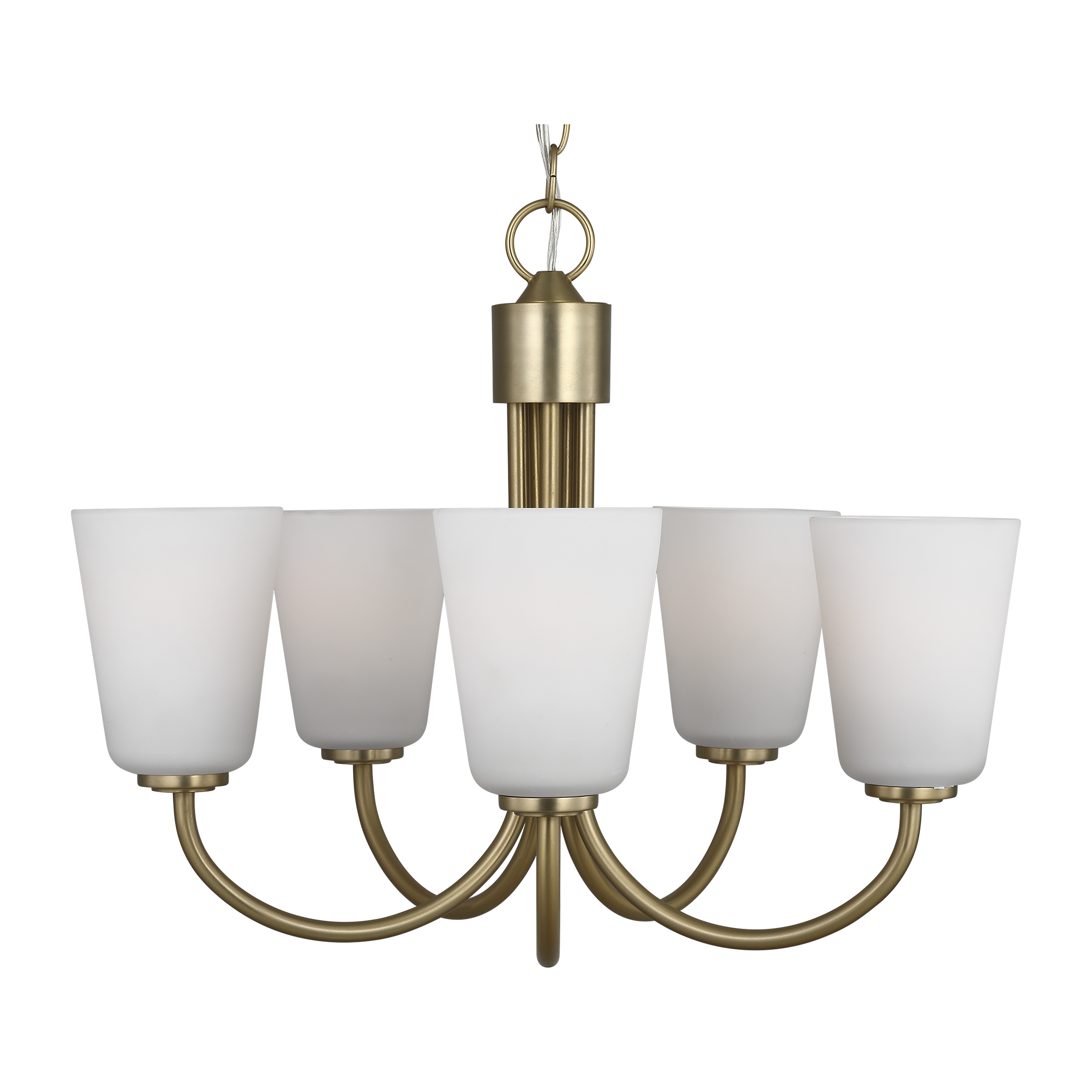 Miles Medium Chandelier in Satin Brass with Etched Glass / White Inside Bulb(s) Not Included