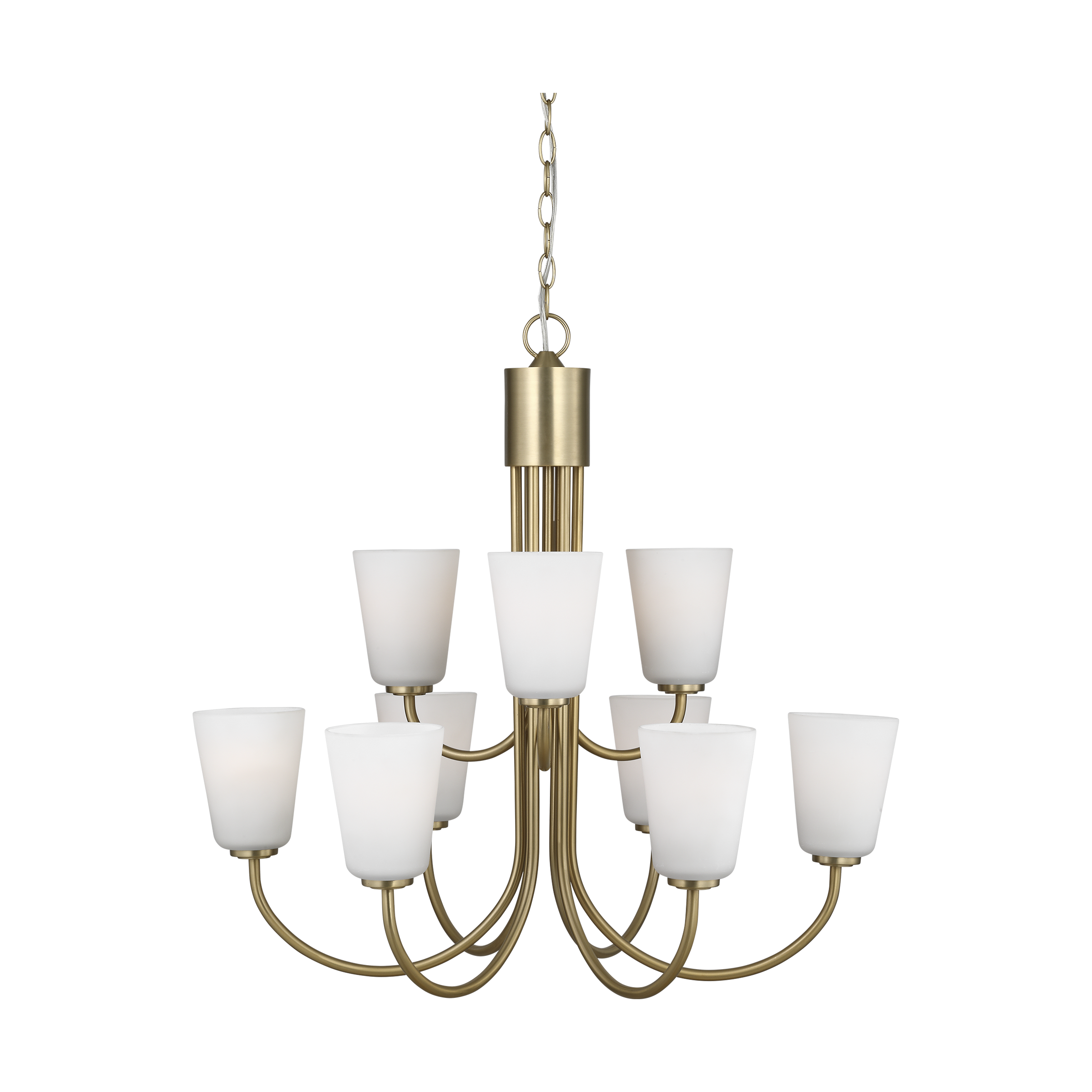 Miles Large Chandelier in Satin Brass with Etched Glass / White Inside Bulb(s) Not Included